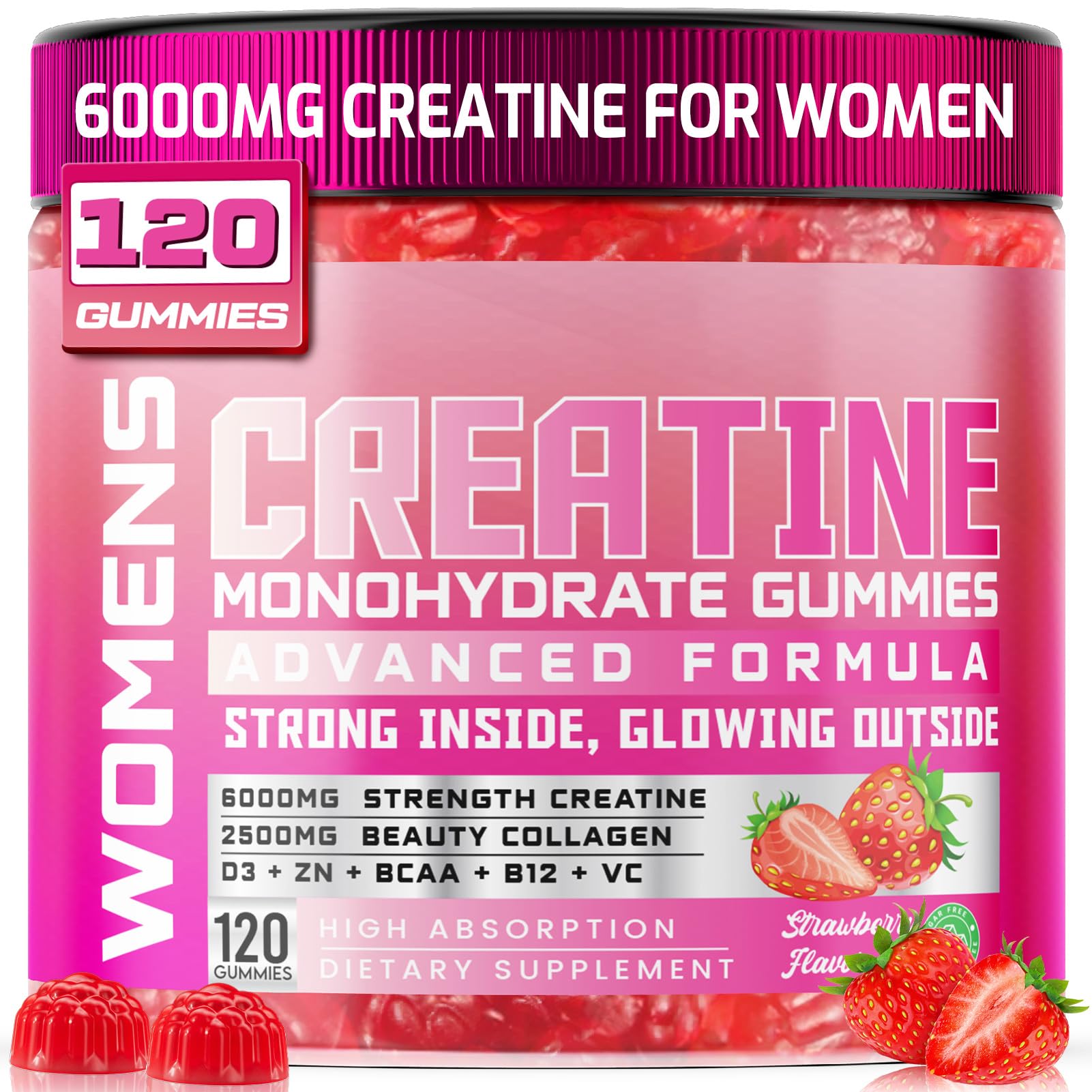 Creatine for Women, 6000mg Creatine Monohydrate Gummies with Collagen, BCAA