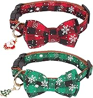 Vista 1 de ADOGGYGO Collar de Navidad para perro con pajarita, collar ajustable con corbatín para perro, collar de Navidad a cuadros rojos y verdes para perros