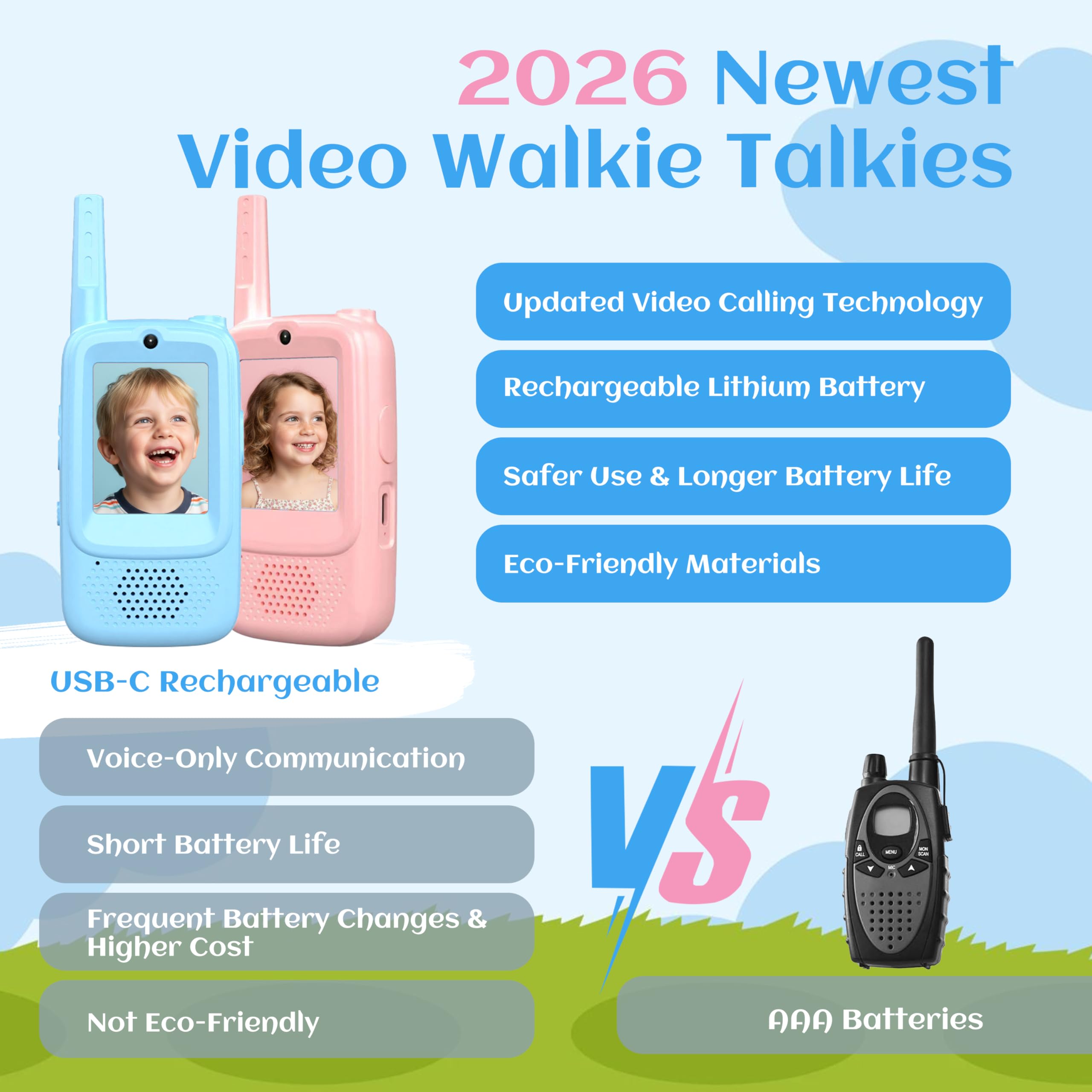 2PCS Video Walkie Talkies for Kids Rechargeable Walkie Talkies with Camera & Voice Changer, Educational Toys for Children (Pink+Blue) - Image 2