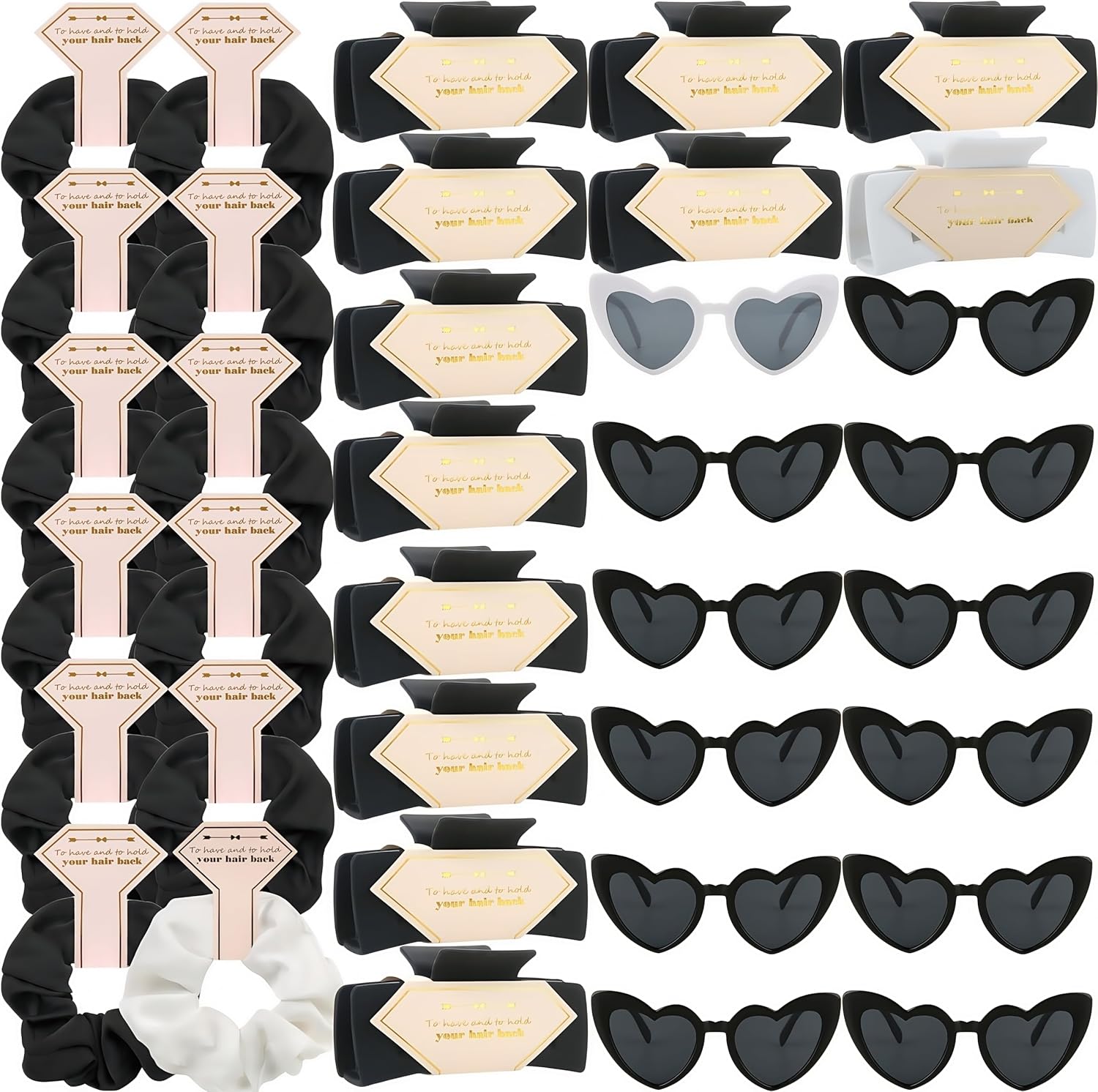 Bridesmaid Scrunchies Proposal Gifts Bachelorette Hair Claws Clips women heart sunglasses for Wedding Party Favors (36pcs White&Black)