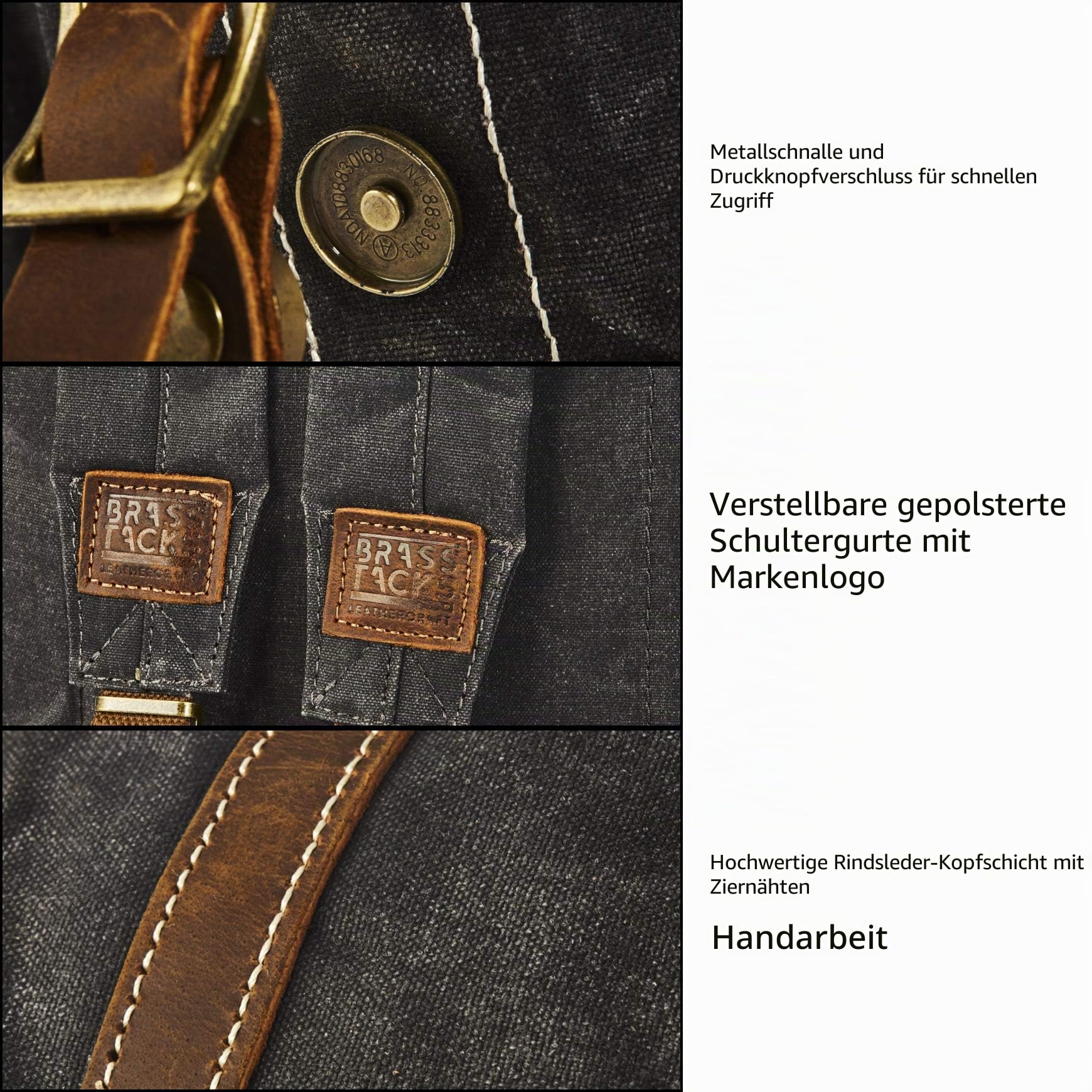 Leinen jagdrucksack,Leder lederrucksack herren,15.6 Zoll Laptop Alltag Wasserdicht rücksack für Herren Damen,Casual Business Sport Wanderrucksack