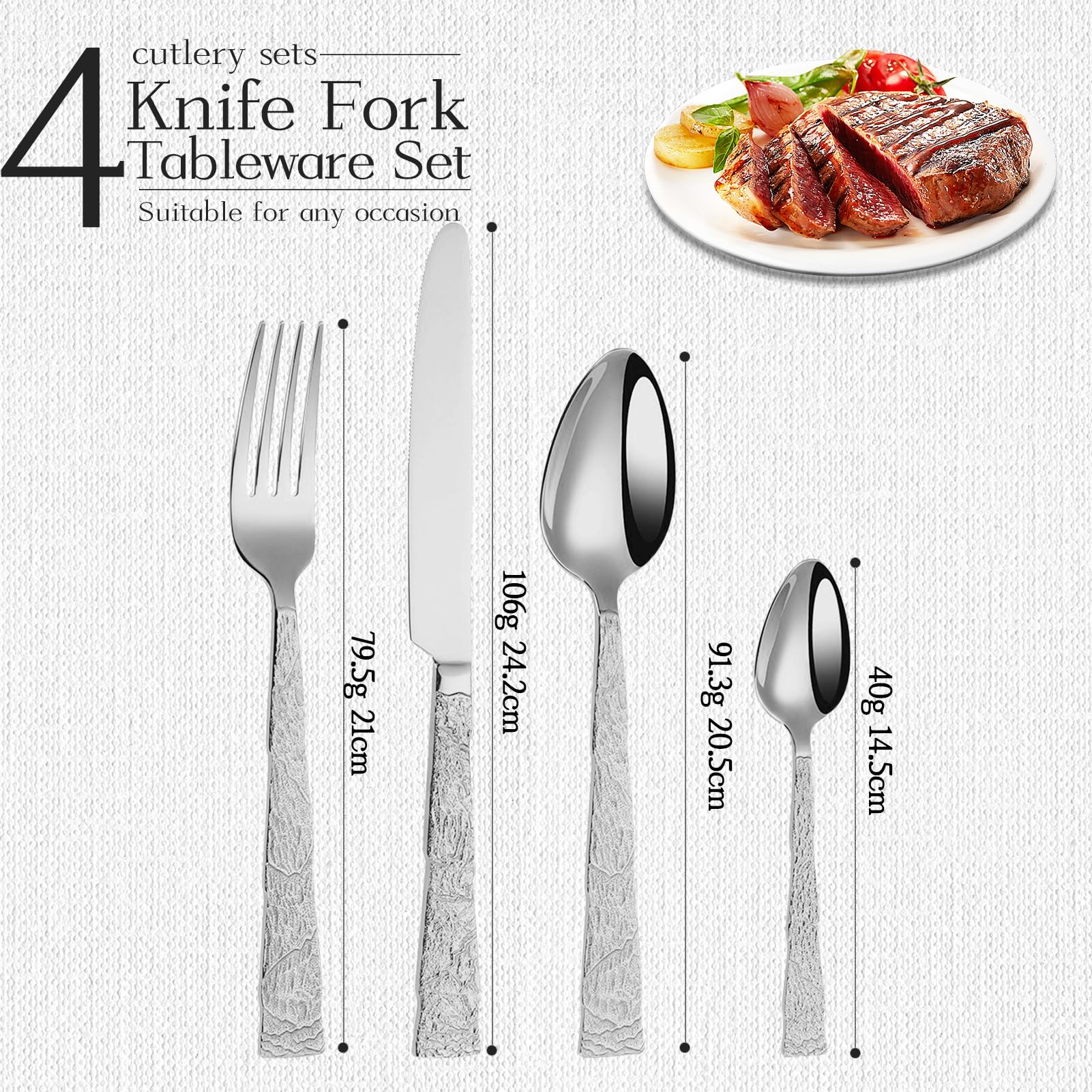 Besteckset Besteck Set 18/10 Edelstahl, Griff Mit Geschnitztem Design, Inklusive Messer Gabel Löffel, Elegant Langlebig Geschirr Für Haus, Hotel, Restaurant, Neues Haus (Silber Set A,16pcs)