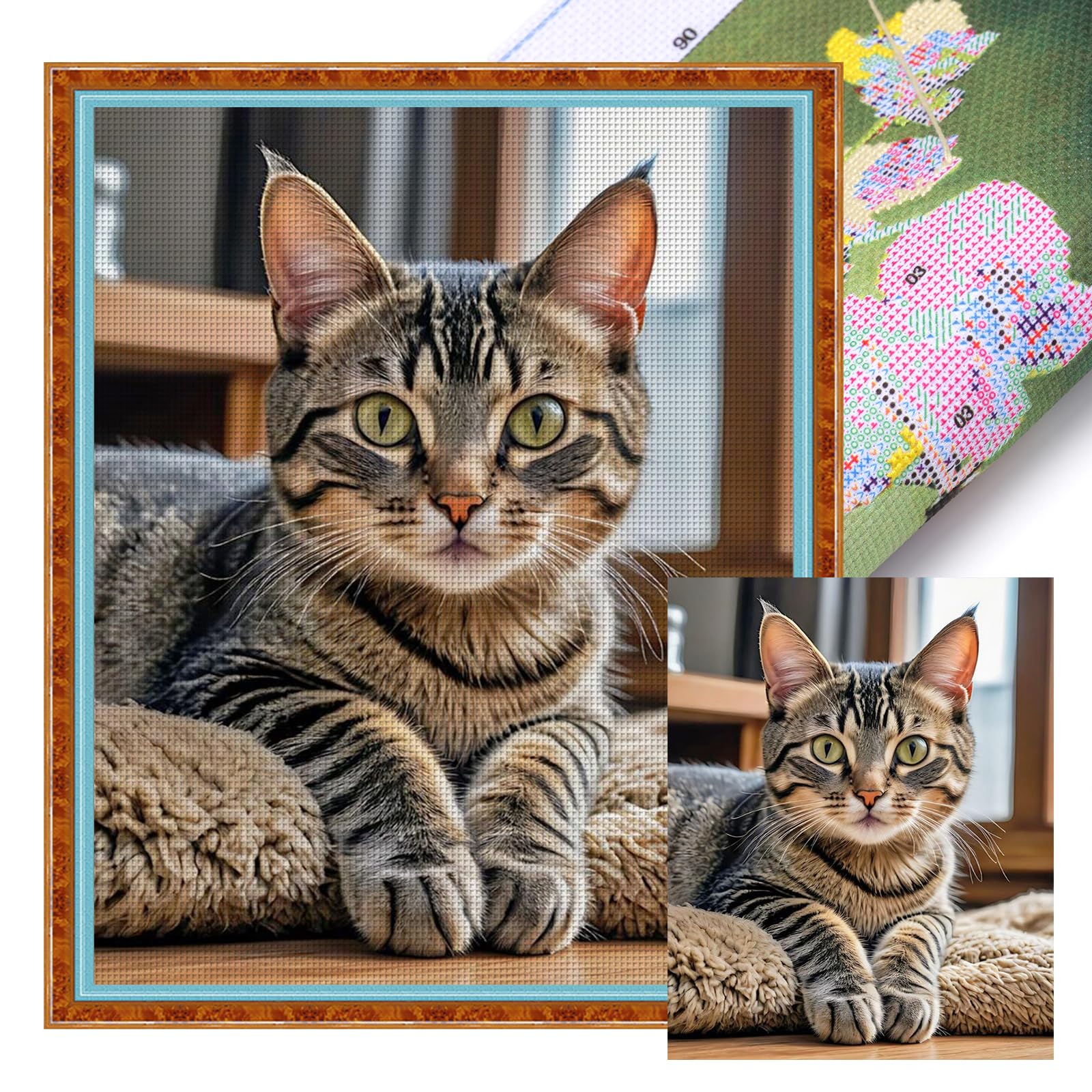 Poetrydraw Cat Full 11Ct 3 Strands Diy Stamped Cross Stitch Kits 40X50cm Embroidery Needlepoint Starter Kits For Beginners Adults Home Wall Decor (Cat)