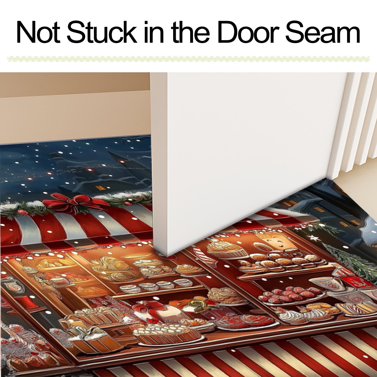 Felpudo de Entrada Casa Cochecito Navideño 60x120cm Alfombra Exterior para Puerta Impermeable, Lavabl Alfombrilla Comida Navideña Antideslizante para Recibidor, Pasillo, Cocina - Rojo