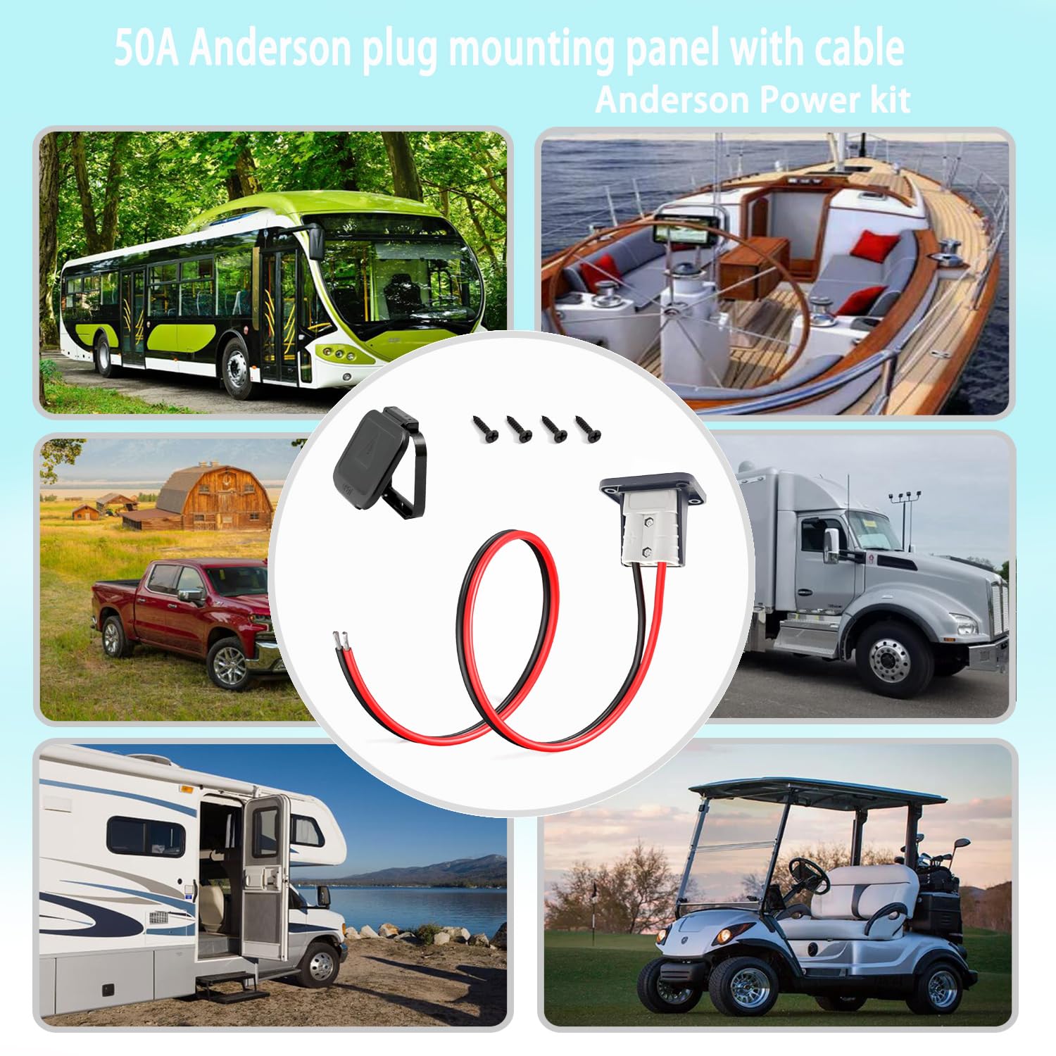 RPTCOTU 50A Anderson Plug Connector, Battery Quick Connect/Disconnect Connector, Winch Battery Quick Coupler with 1.64ft Cable for Rescue Winches,Forklifts, Engines (2W X 1pc).