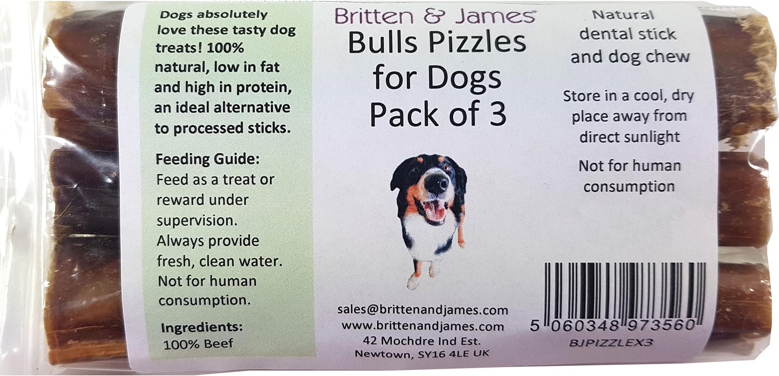 Britten & James 3 Thick Bulls Pizzles for Dogs (12cm length) - Bully Stick Natural Dental Stick and Dog Chew. Hypoallergenic Grain Free and Long Lasting Dog Treat