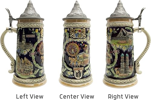 Miniatura 4 de Essence of Europe Gifts OktoberfestHaus - Taza grande de cerveza con tapa de metal, pintada a mano, grabada a mano, con tapa de metal, 1 litro