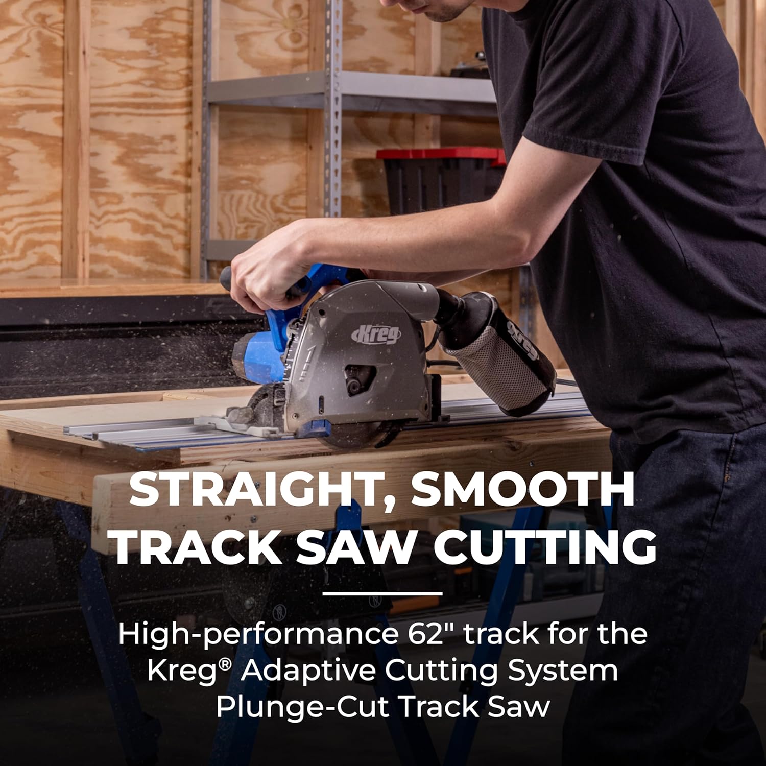 Kreg 62" Guide Track with Rip Guides – Adaptive Cutting System – Repeatable Narrow Cuts Up to 13" in Plywood and Solid Wood Without Measuring