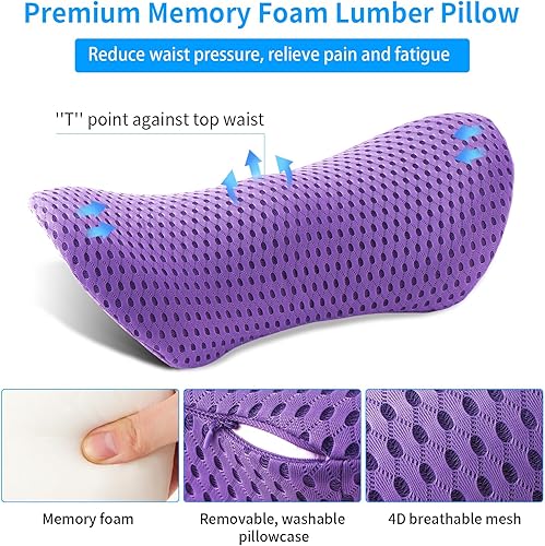 Miniatura 2 de Almohada lumbar, almohada de apoyo lumbar de espuma viscoelástica para silla de oficina y asiento de automóvil, almohada de apoyo para aliviar el