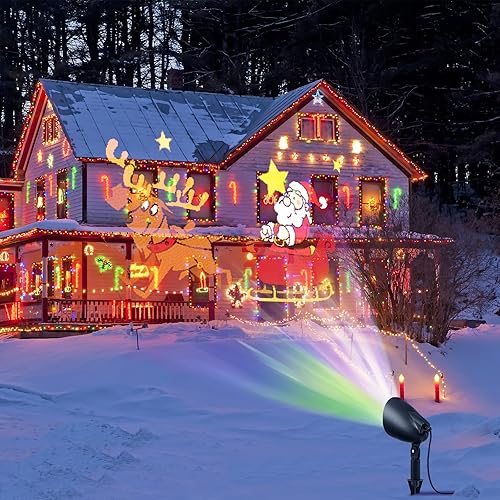Tangkula Proyector de Papá Noel en trineo, lámpara de proyección LED giratoria con ángulo ajustable de 60°, iluminación decorativa de paisaje al