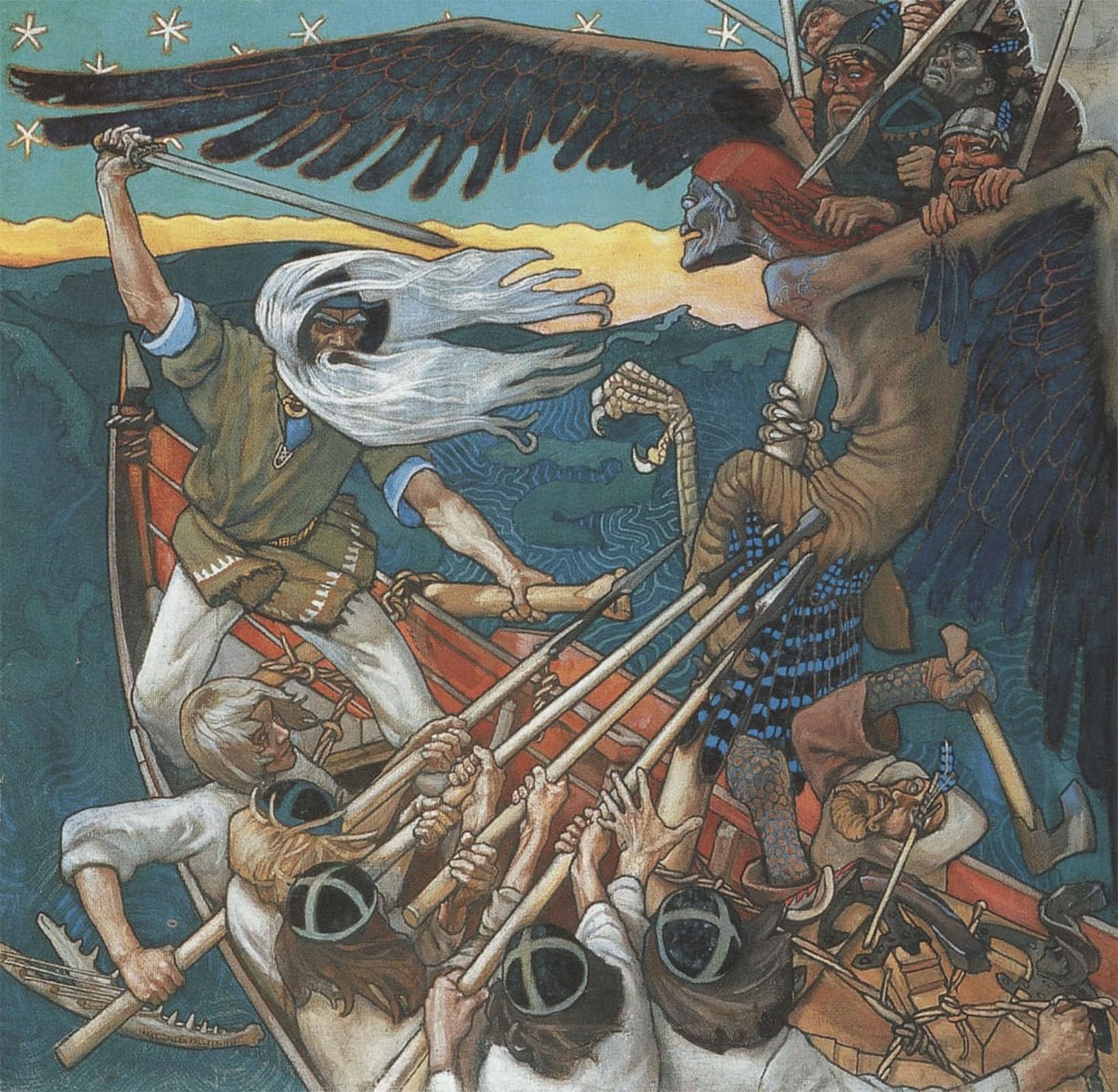 POSTERIIk Vintage Classic Picture Landscape Artwork the Defense of the Sampo by Akseli Gallen Kallela Portrait Canvas Painting for Office Home Decor 60x90cm