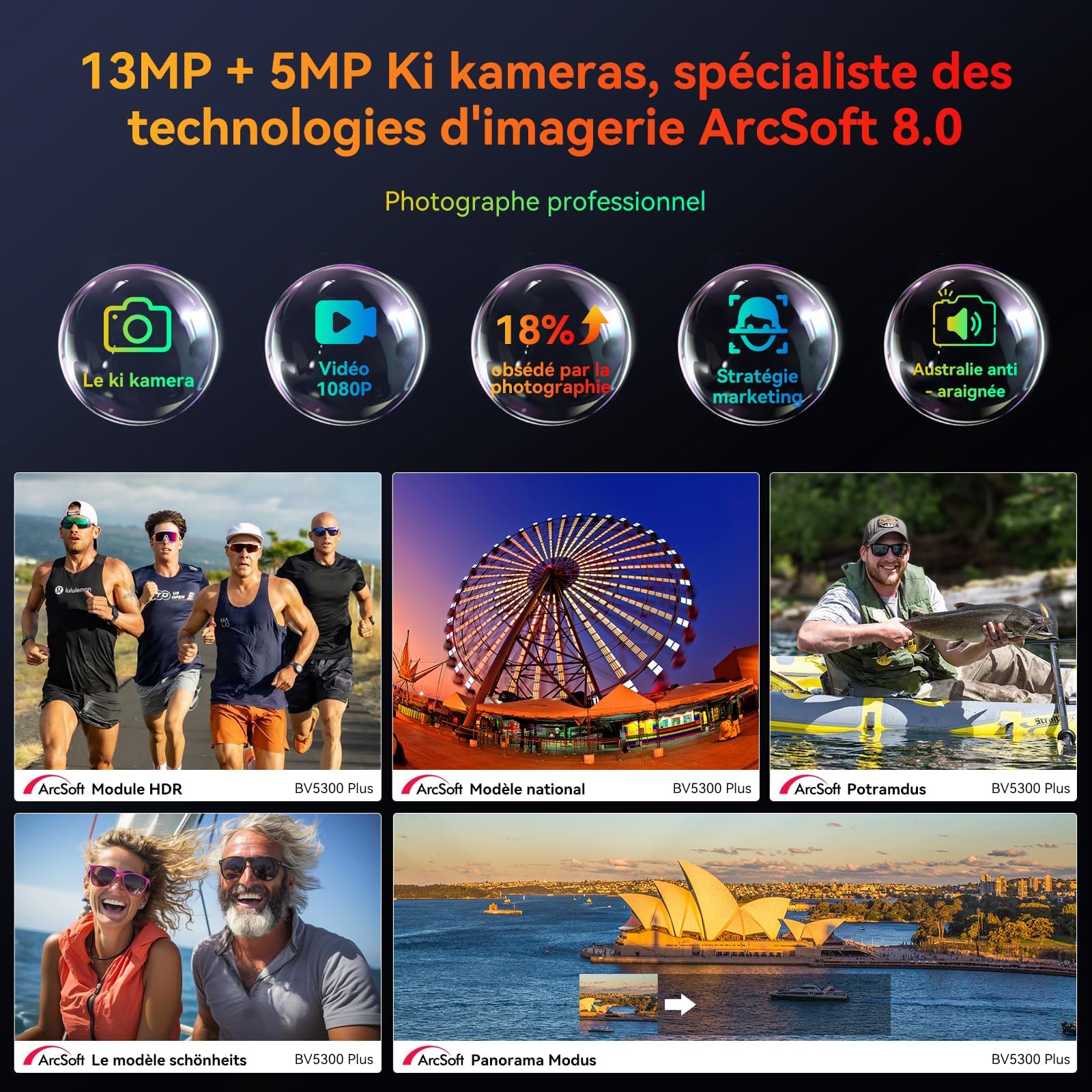 Blackview BV5300Plus Téléphone Portable Incassable, 6580mAh Telephone Portable Écran 6.1" HD+, 128Go ROM/TF 2To, Double SIM 4G, Caméra 13MP Smartphone Incassable NFC/IP69K/Face ID/GPS/OTG