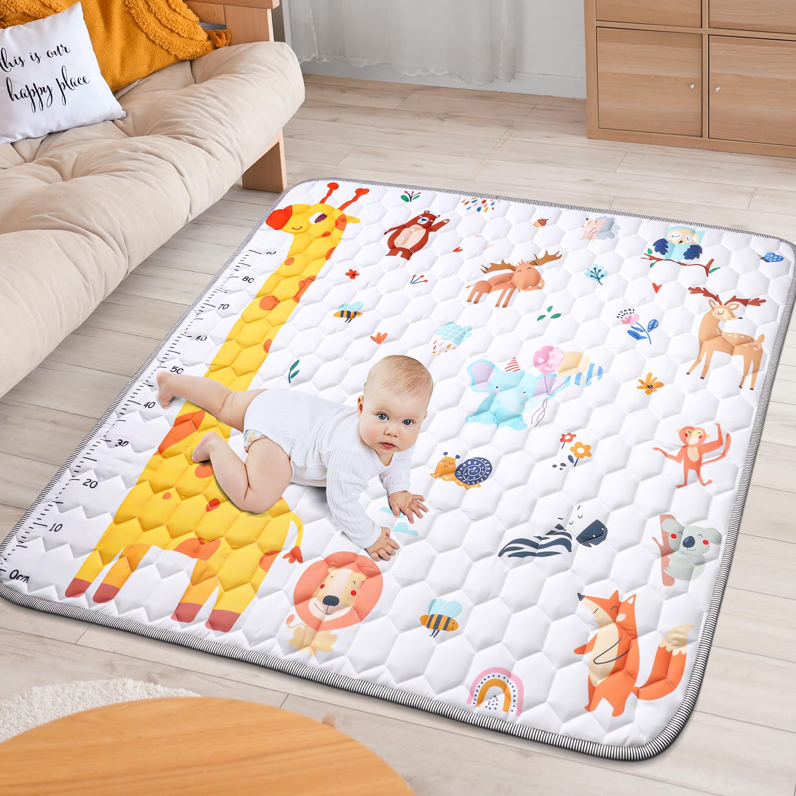 Aolso Tappeto da Gioco per Bambini, 127 x 127cm Tappeto Per Bambini e Neonati Reversibile,Tappeto Gioco Neonato Per la Camera del Bambino o della Bambina-Giraffa