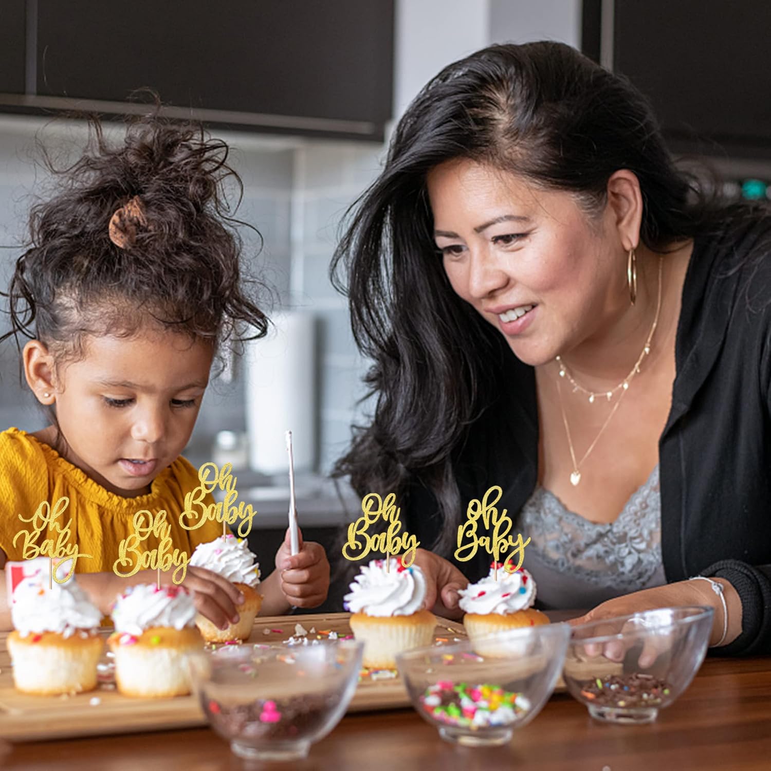 Rsstarxi 24 Pack Oh Baby Cupcake Toppers Gold Glitter Baby Shower Cupcake Picks for Celebrating Baby Shower Kids Birthday Party Cake Decorations Supplies - Image 5