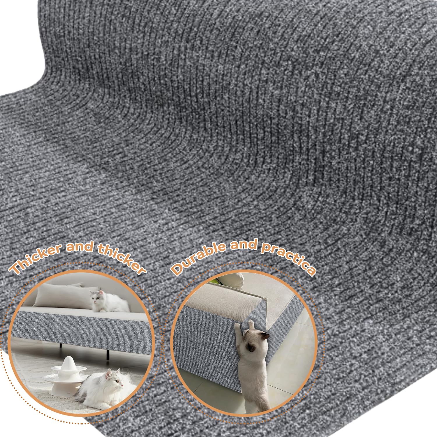 Protezione Divano Graffi Gatto, Tappeto Tiragraffi per Gatti Autoadesivo 100x30cm, Riutilizzabile e Tagliabile, Ideale per Divani, Mobili e Pareti, Tiragraffi divano, Sisal e Moquette (Grigio chiaro)