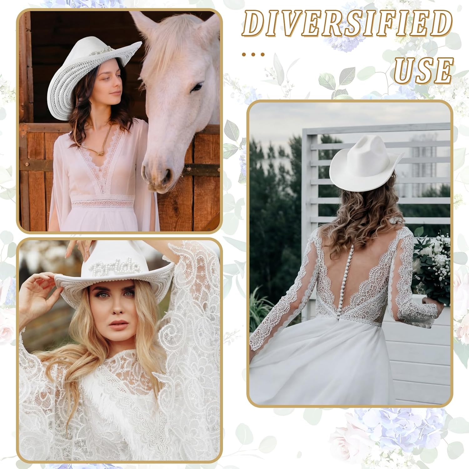 Hercicy Rhinestone Cowboy Hat with Diamond Fringe Bling Cowgirl Hat With Western Wide for Cosplay Wedding