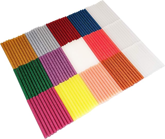 FZGUSYAF 150pcs Hot Glue Sticks 7x100mm | 30pcs Transparent and 120pcs Popular Glitter Color(12 Colors) for 7mm Hot Glue Gun