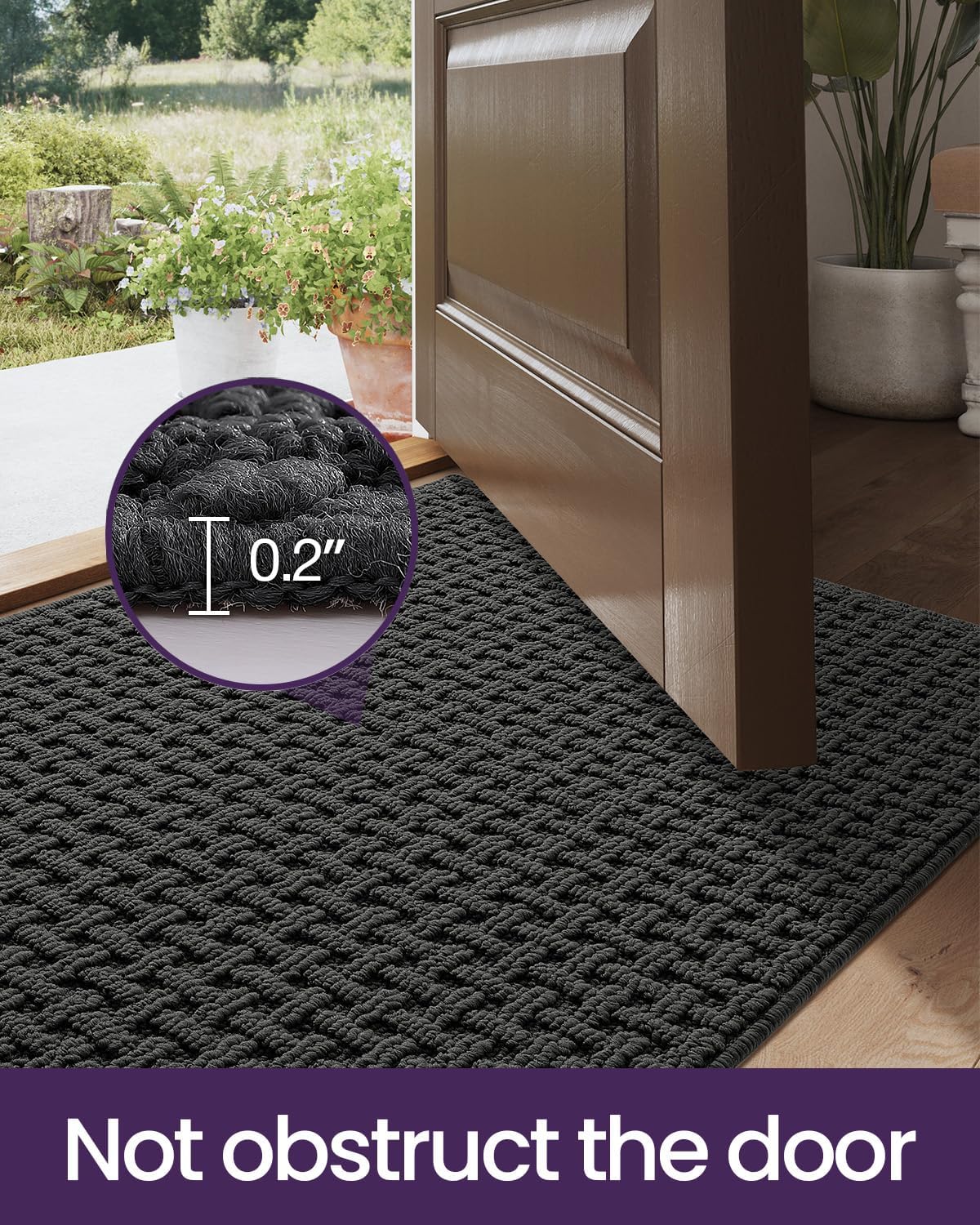 DEXI Front Entryway Door Mat Non Slip 32x48, Washable Entry Way Mats Inside Entrance Low Profile, Welcome Doormat Dirt Trapper for House Floor Home Porter Hall Backdoor Area, Dark Grey