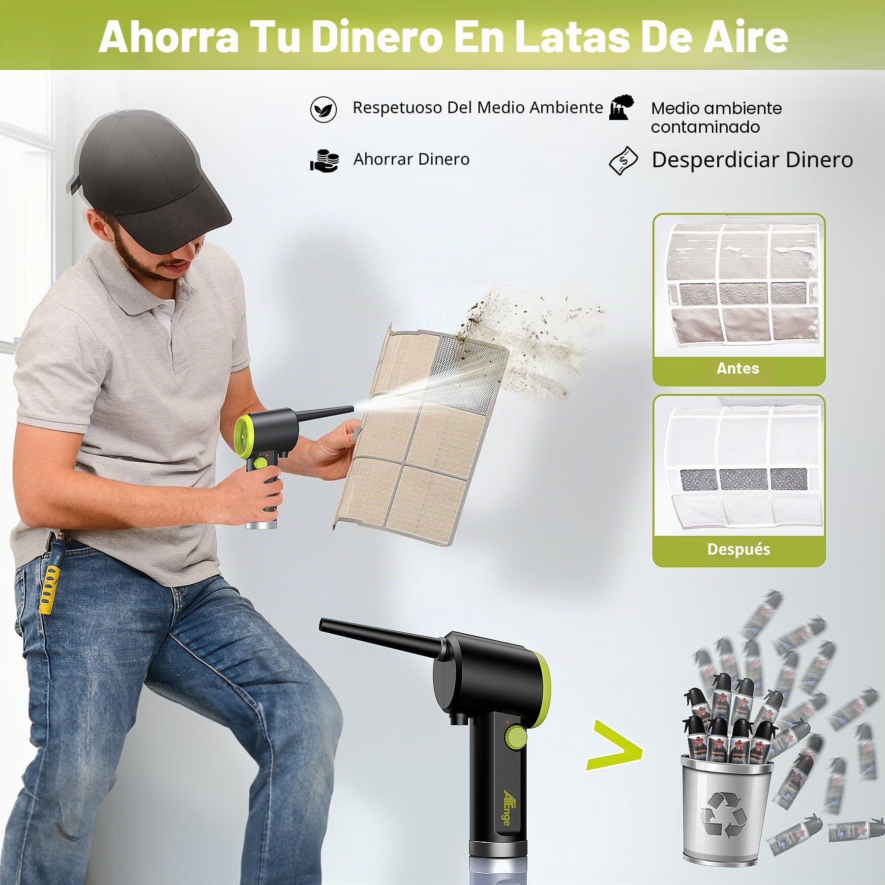 Soplador de Polvo Eléctrico Inalámbrico, Plumero de aire 41000 RPM, lata de aire comprimido portátil, con cable USB y cepillo de limpieza, para computadora, teclado, coche, casa de mascotas