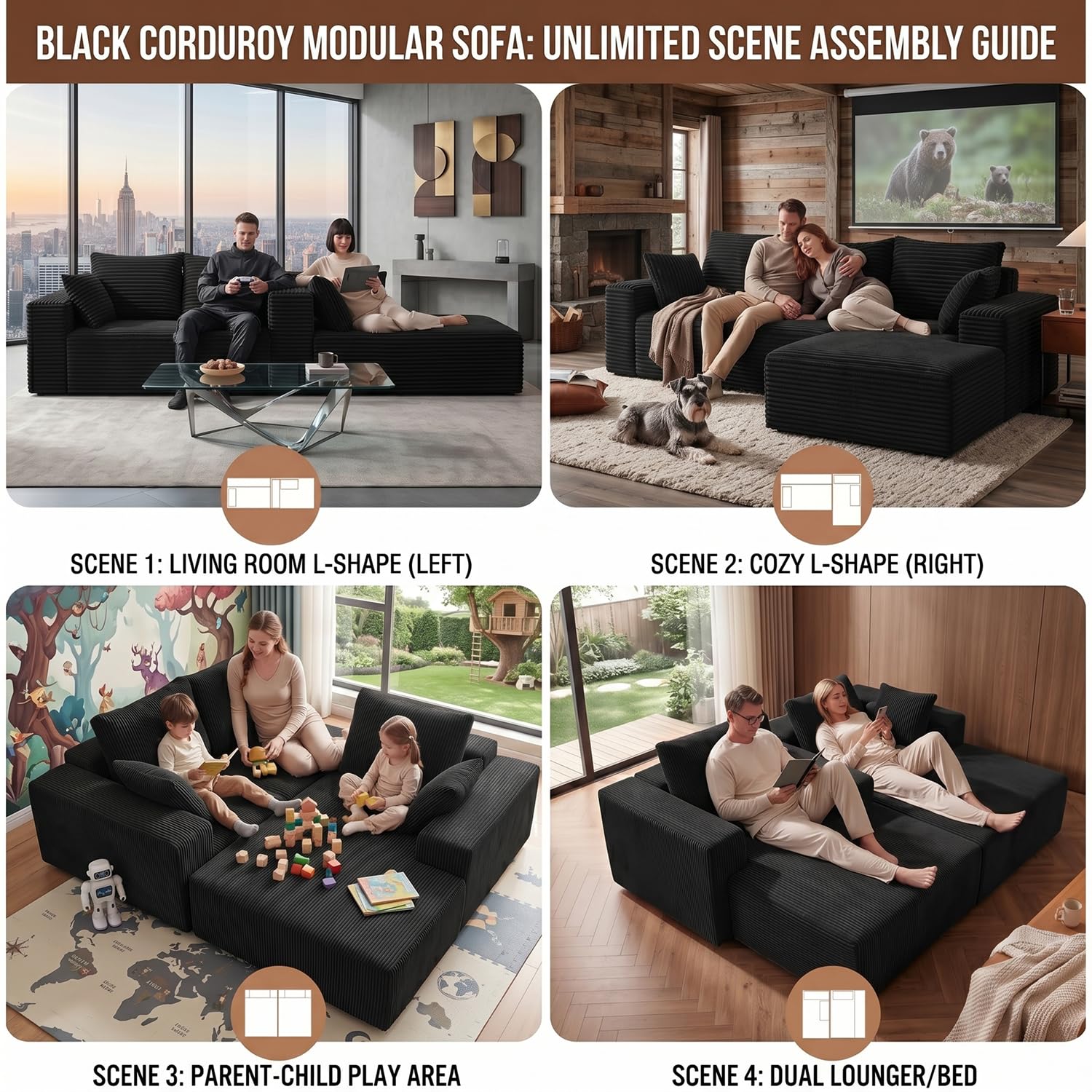 The Best L-Shaped Sofas in 2026 4 L-Shaped Sectional Sofa Corduroy Couch, All Sponge No Frame No Springs Sofa, Mod - product photo