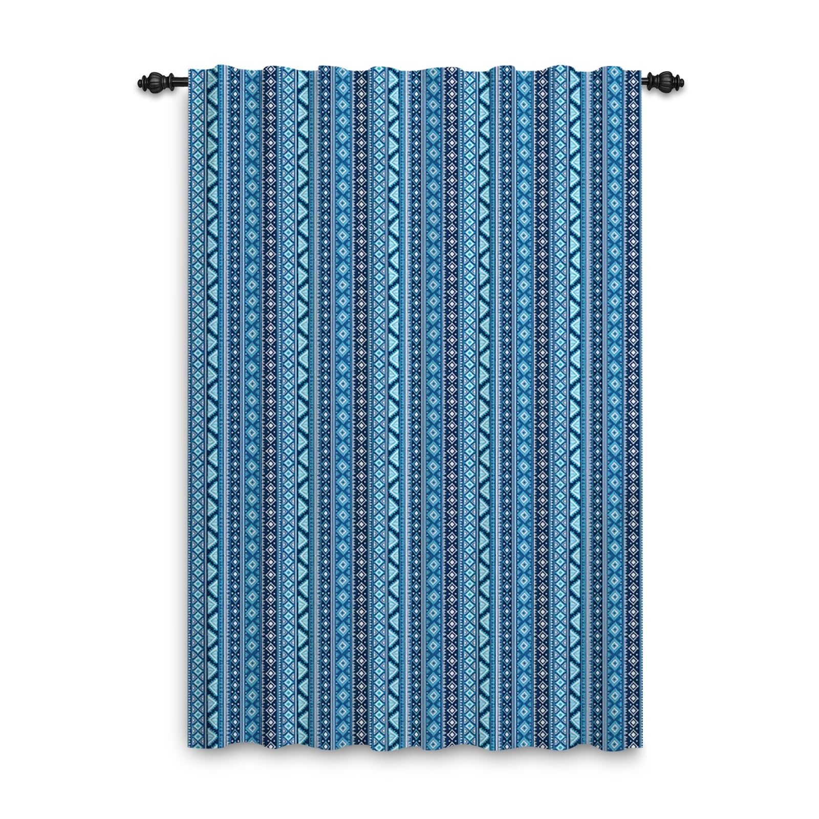 Cortina Estilo Boho Cortinas Bohemias Étnicas Bolsillo para Barra Geométrico Patrón Tribal Azul Cortina de Ventana para Dormitorio Sala de Estar Colorida Cortinas 107x215cm 1 Panel