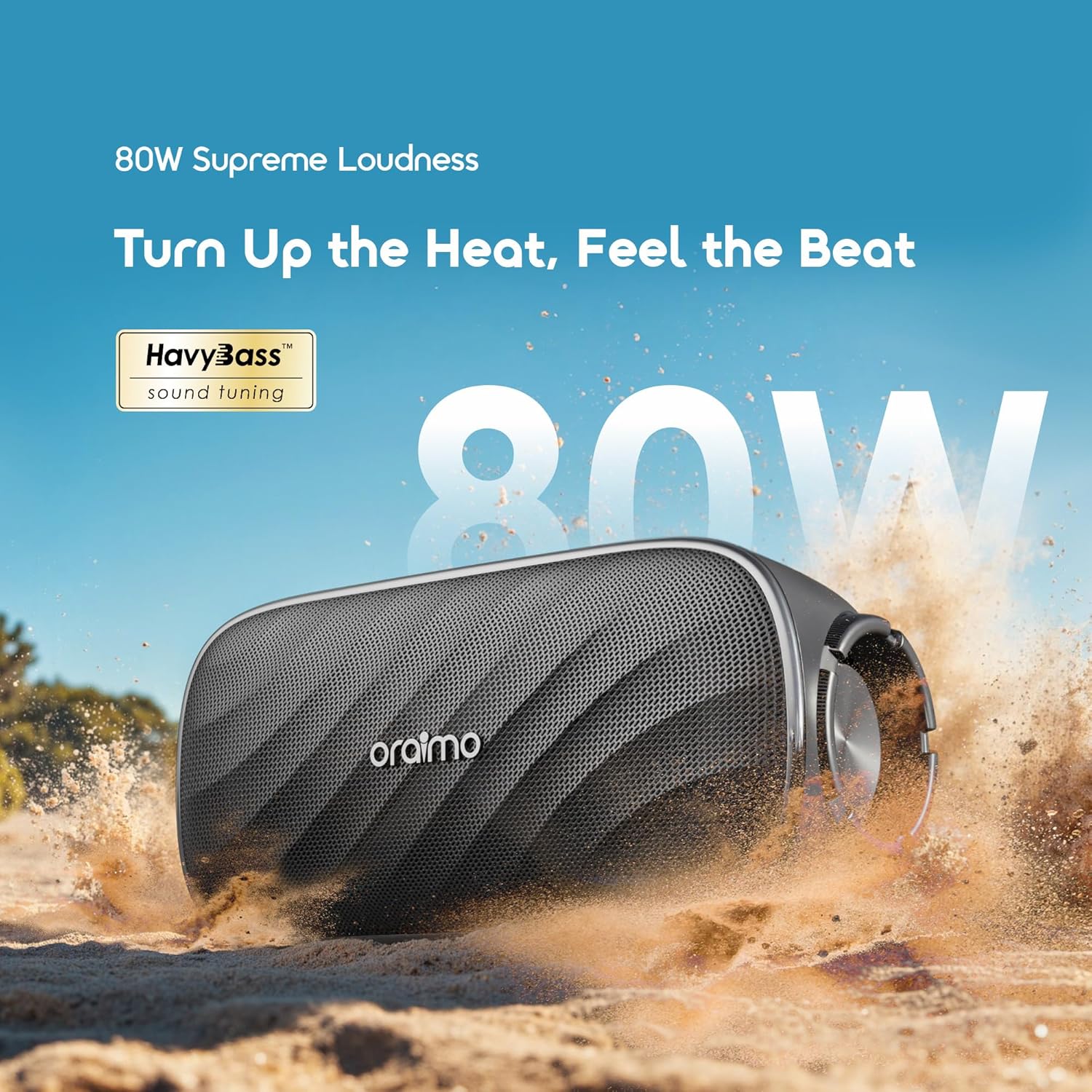 Oraimo Bluetooth Speaker Loud, 80W Heavy Bass, Subwoofer, Wireless Portable Outdoor Speaker, 28H Playtime, RGB Lights, TWS, Bluetooth 5.4, TF Card, AUX, Custom EQ for Beach Party Camping, Gray - Image 2