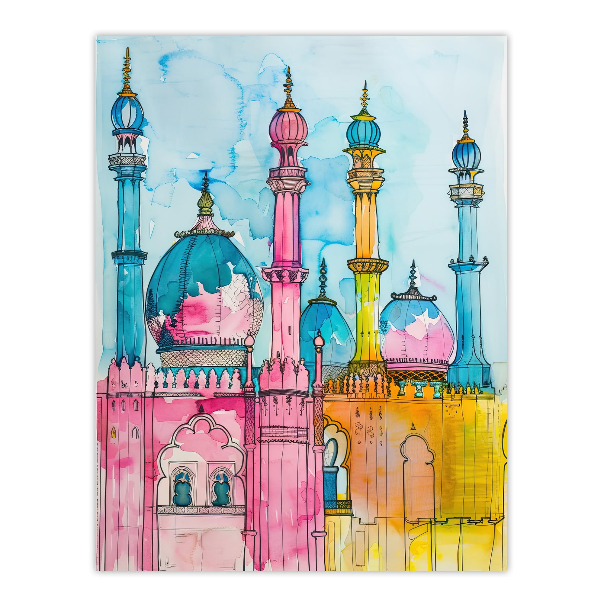 Artery8 Brighton Royal Pavilion Colourful Watercolour Living Room Large Wall Art Poster Print Thick Paper 18X24 Inch