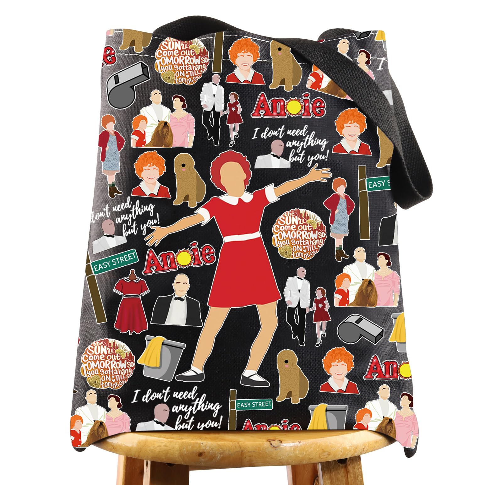 WZMPA Red Ribbon Girl Musical Toiletry Bag Oliver Warbucks Fans Gift Hope In Scarlet Zipper Bag Hard-Knock Dreams Inspired Gift (Ann Bl TG)