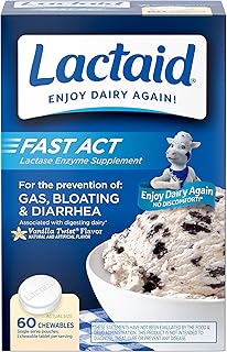 Lactaid Fast Act Lactose Intolerance Relief Chewables with Natural Lactase Enzyme to Prevent Gas, Bloating & Diarrhea Due ...