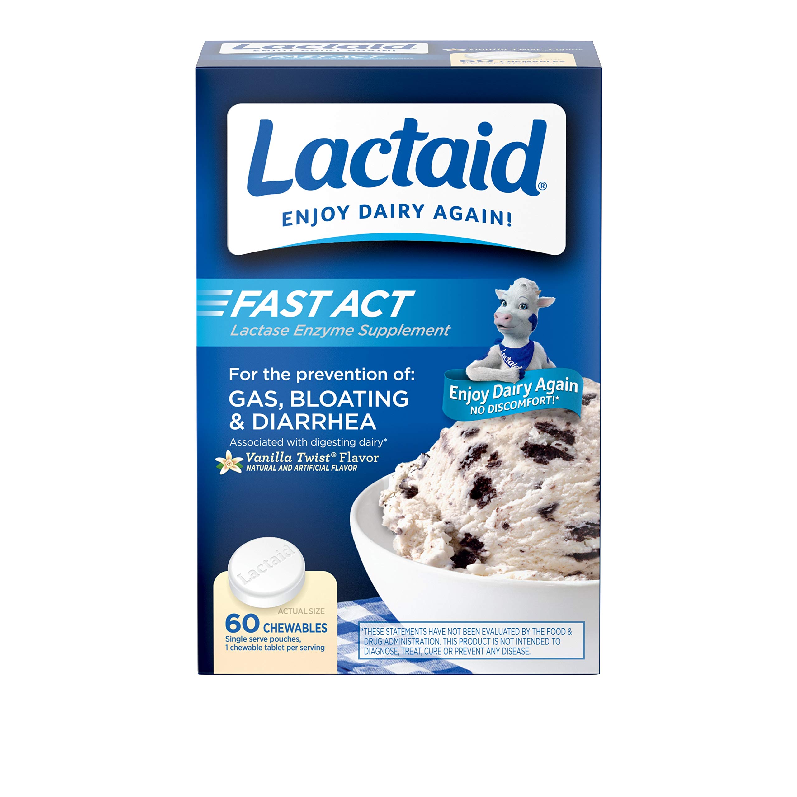 Lactaid Fast Act Lactose Intolerance Relief Chewables with Natural Lactase Enzyme to Prevent Gas, Bl
