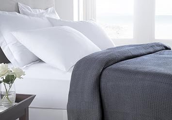 HILLFAIR 100% Combed Cotton Blanket Twin Bed Blanket Soft Cozy Warm Multipurpose Throws for Luxury Home Decor 66 x 90 inch Twin XL Size Cotton Blankets for Beds- Bed Blankets for All Season- Grey