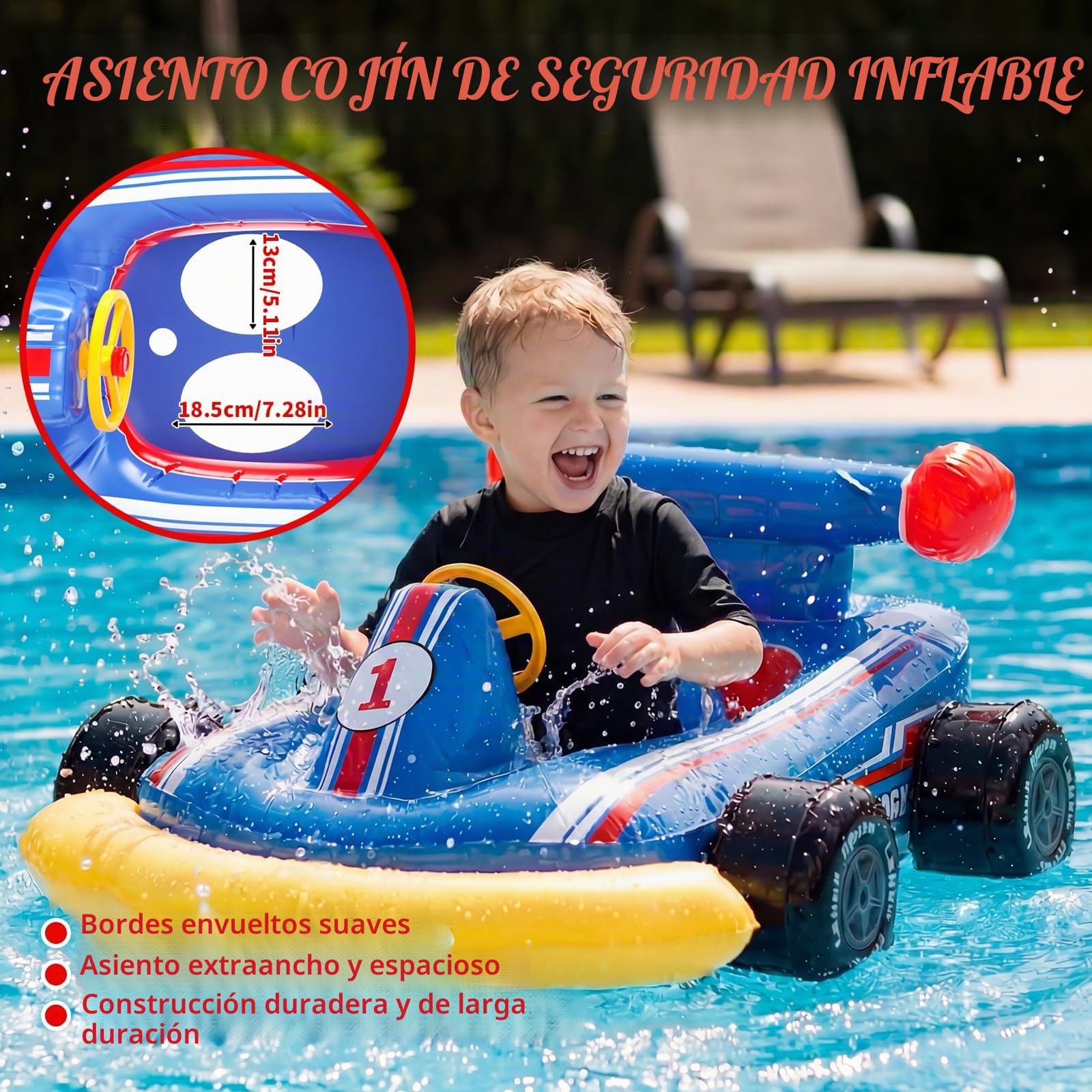 Lehoo Castle Boya Inflable con Pistola de Agua y Volante con Sonido, Ayuda para Nadar Go-Kart para Niños de 3 a 6 Años, Asiento de Piscina Seguro para Juegos Acuáticos de Verano