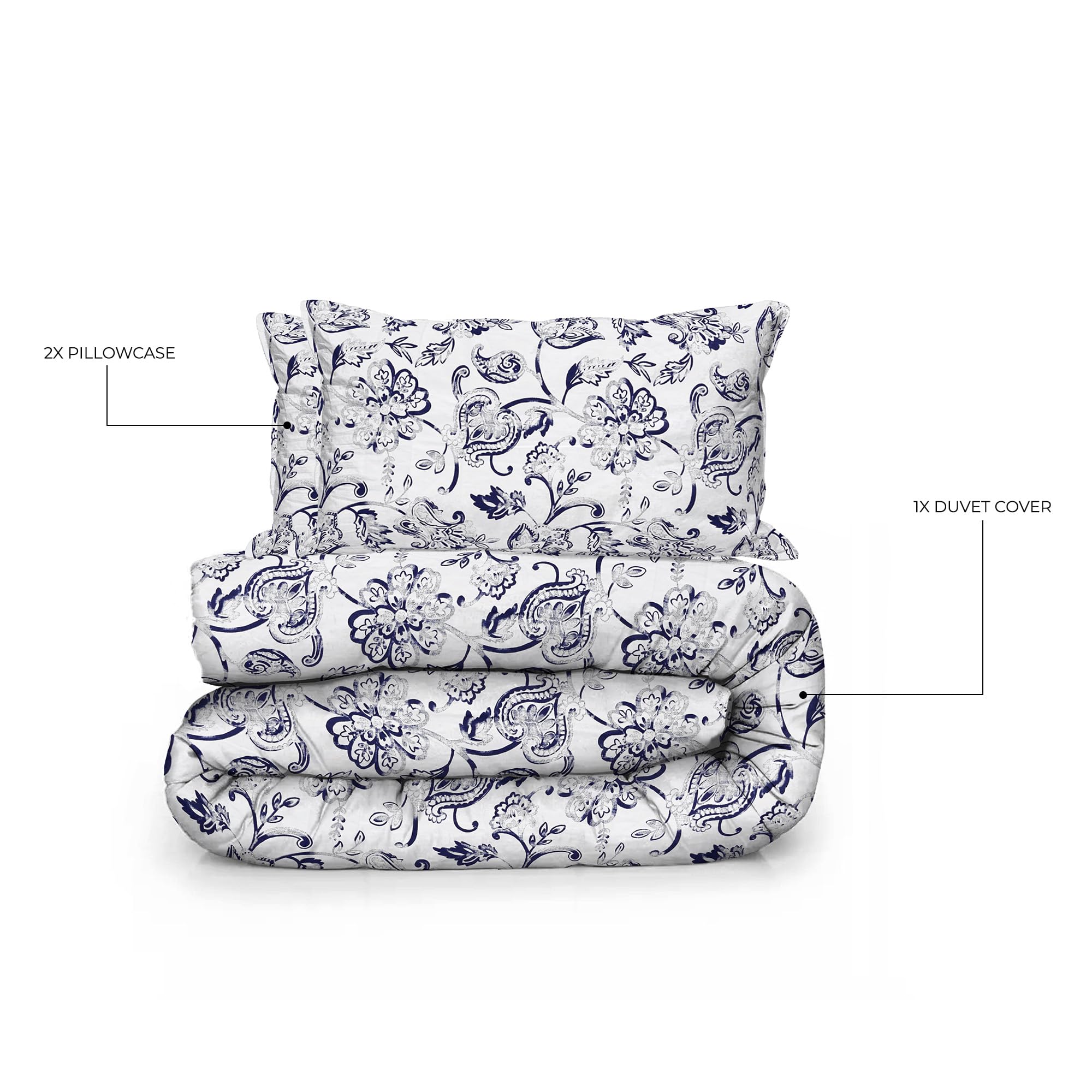 100% Cotton 400 Thread Count Double Duvet Cover Set Printed Floral, Vintage Floral - Image 3