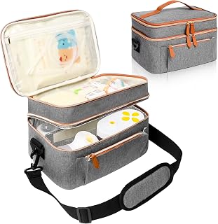 Tesuko Double-Layer Breast Pump Bag for Elvie, Willow Pumps and Medela Pump in Style, Pumping Bag with 2 Removable Dividers to Store Breast Pump, Baby Bottles and Pump Parts (Grey)