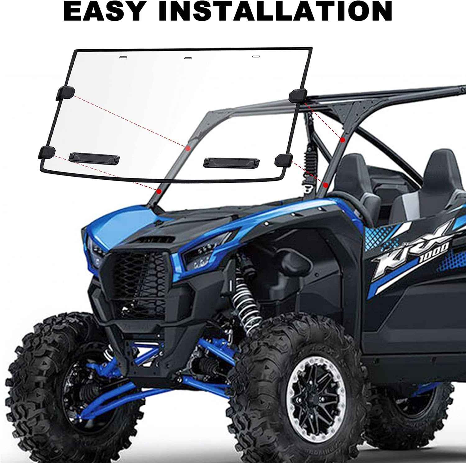 SAUTVS Full Windshield for Kawasaki Teryx 1000, Clear Dustproof Durable Hard Coat Poly Vented Front Full Windshield for Kawasaki Teryx KRX KRX4 1000 2020-2026 Accessories