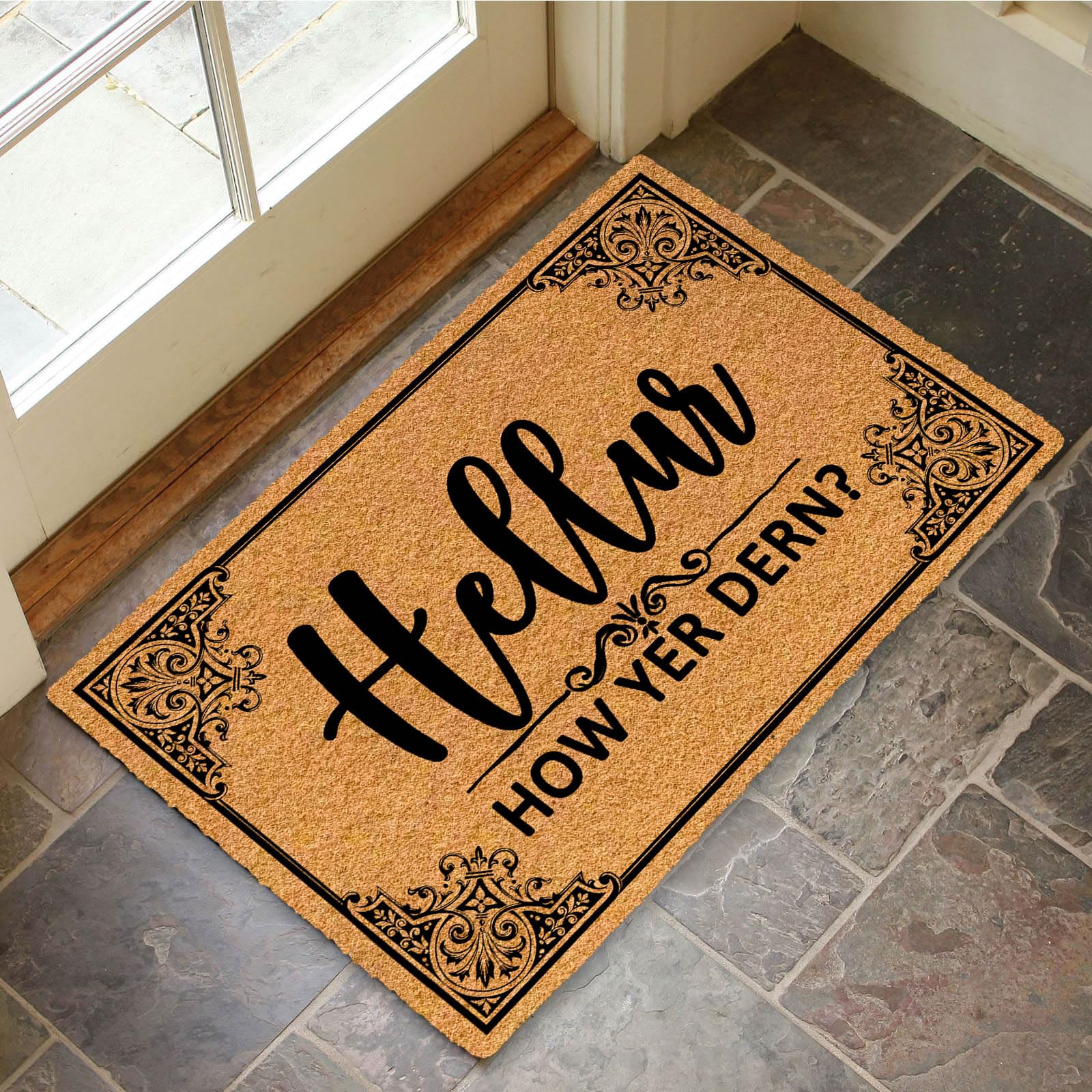 Hellur How Yer Dern Paillasson d'extérieur 60 x 40 cm – Tapis de bienvenue pour entrée extérieure, tapis de porte d'entrée, tapis en caoutchouc pour l'extérieur, design amusant