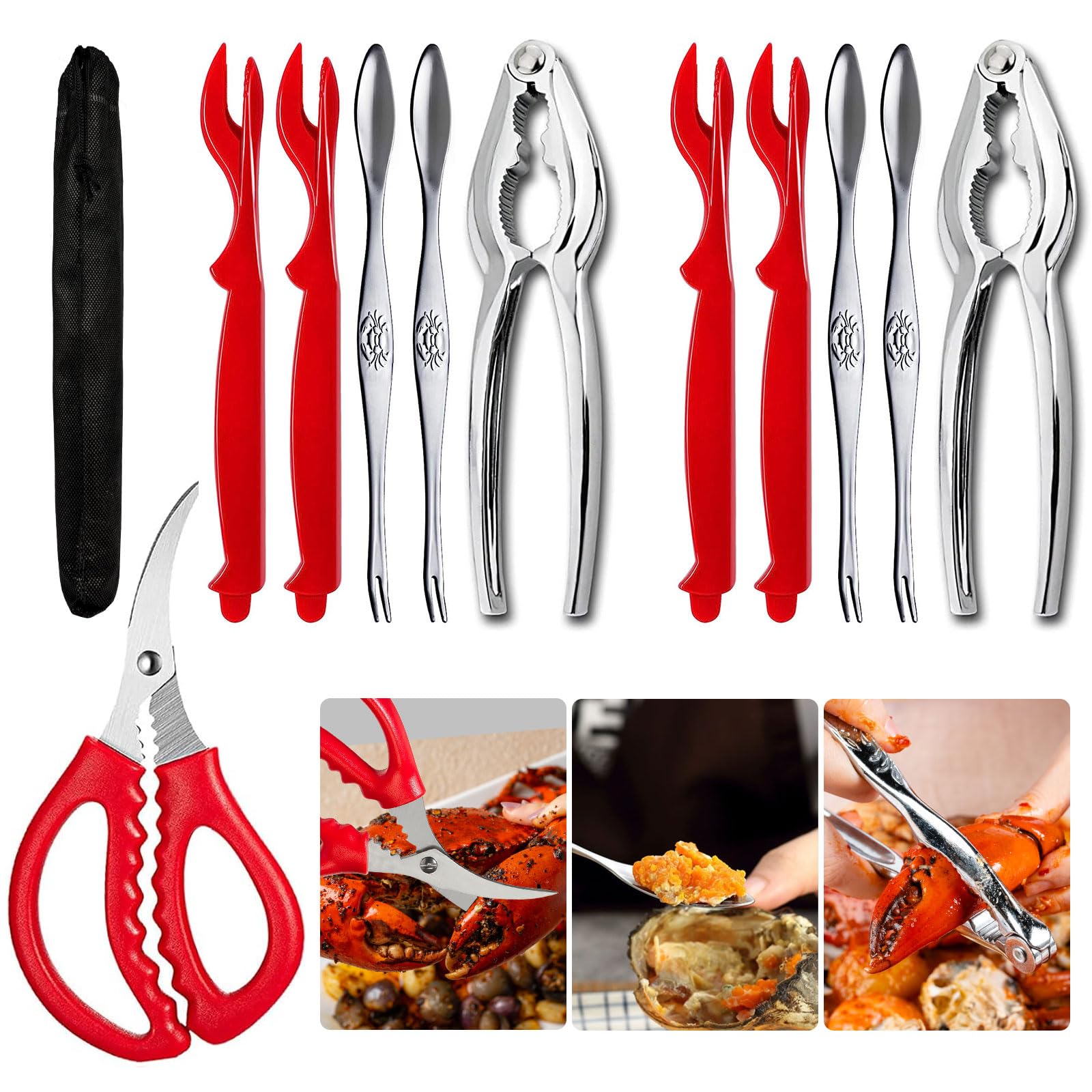 11Pcs Crab Leg Crackers and Tools Lobster Crackers and Picks Set Shellfish Crab Claw Cracker Stainless Steel Seafood Crackers Forks lobster tools for eating