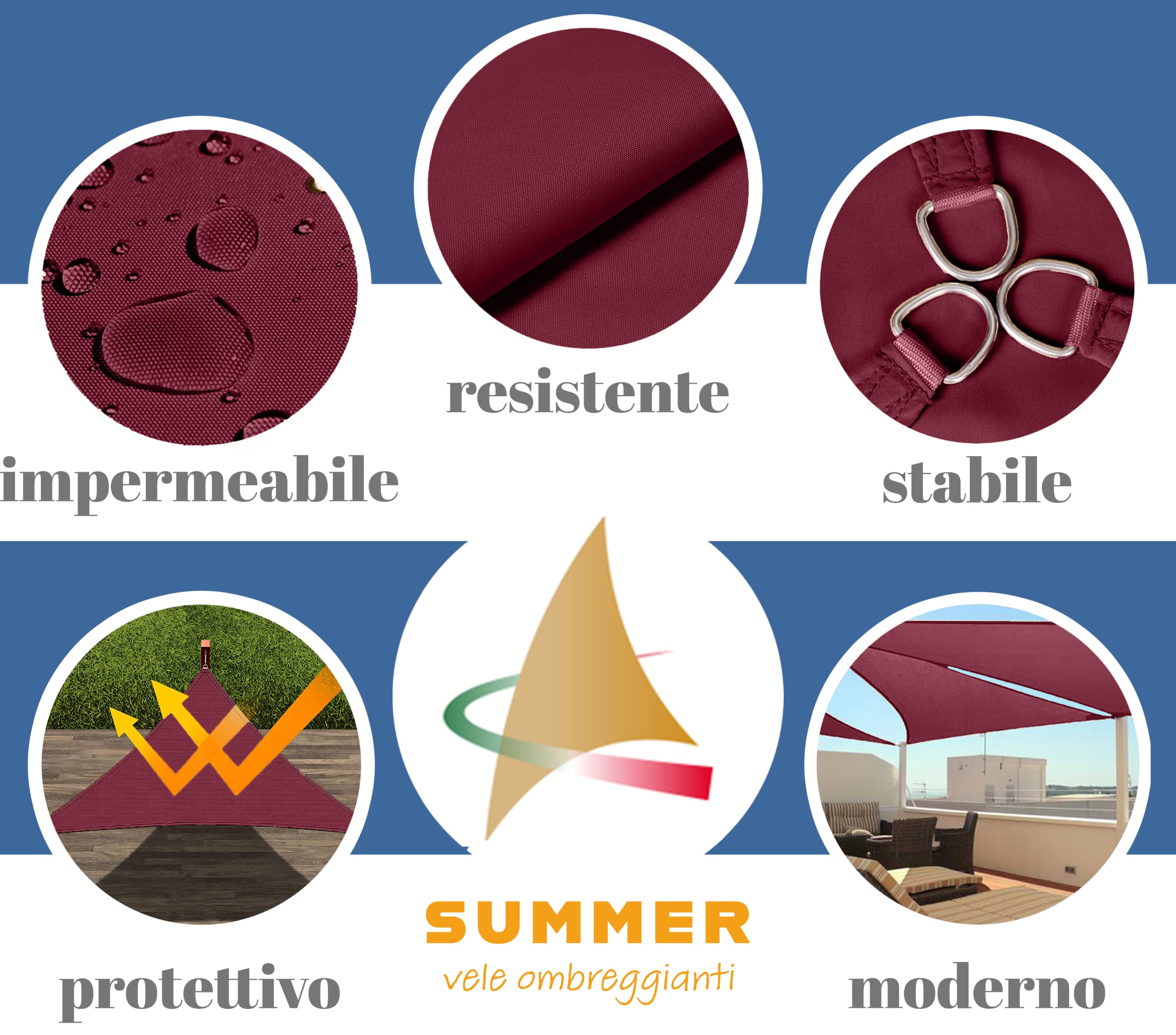 Vela parasole impermeabile 3 × 4 × 5 metri, triangolo rettangolo, telo