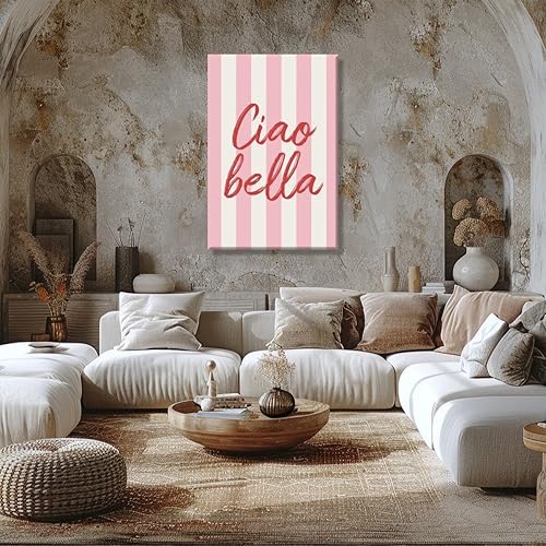Miniatura 5 de WLZWD Arte de pared con cita italiana Ciao Bella, impresión en lienzo preppy femenina, decoración estética, retro, póster lindo arte de pared