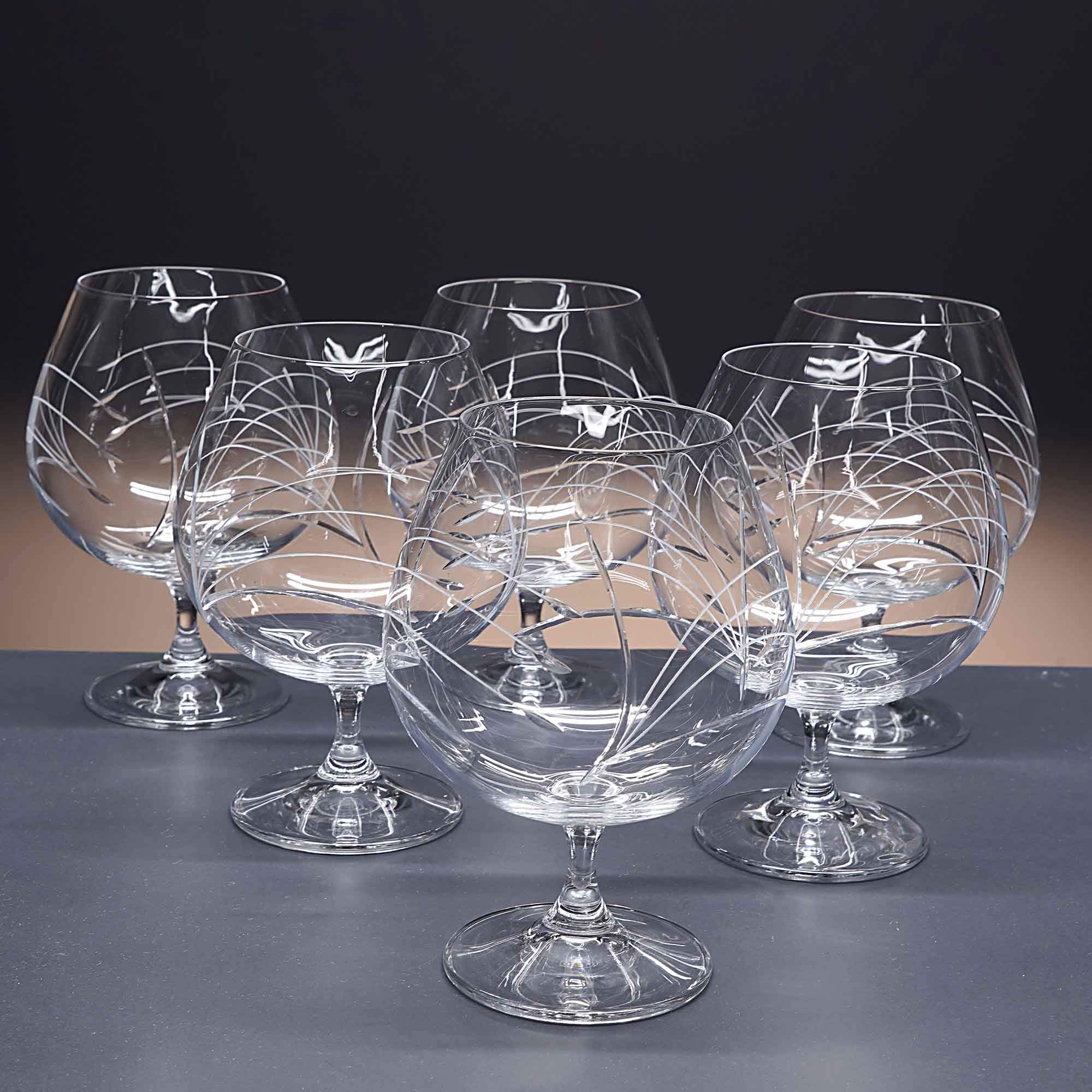 Gala&K | Set de 6 copas de cristal para coñac o brandy | Talladas a mano | Colección GASTRO.