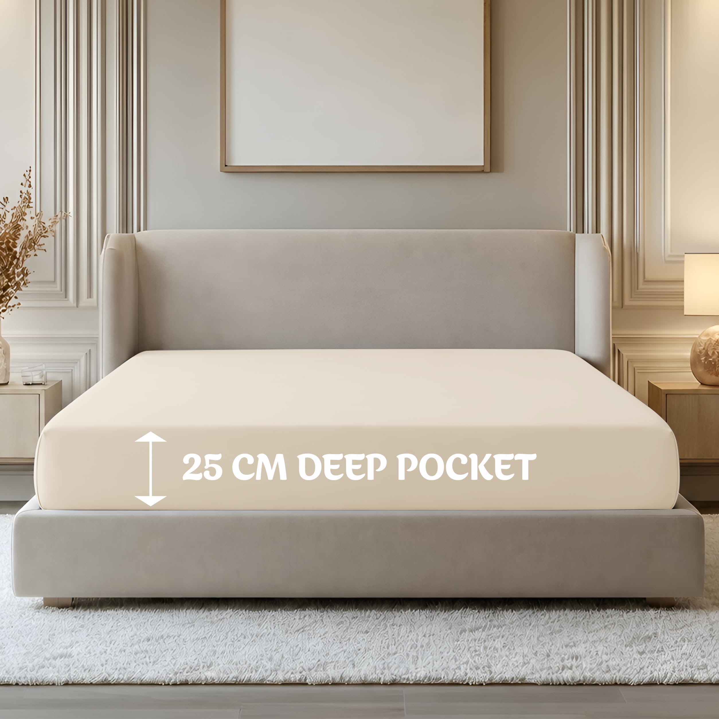 Oxford Homeware Cream Single Fitted Sheets -100% Brushed Microfibre 1800 Easy Care 25 Cm Deep Single Bed Sheet - Shrinkage And Fade Resistance