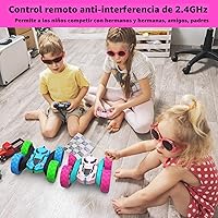 Vista 5 de Auto a control remoto para niñas, auto a control remoto rosa de doble cara con giro de 360° con faros, juguetes de princesa para niñas, auto