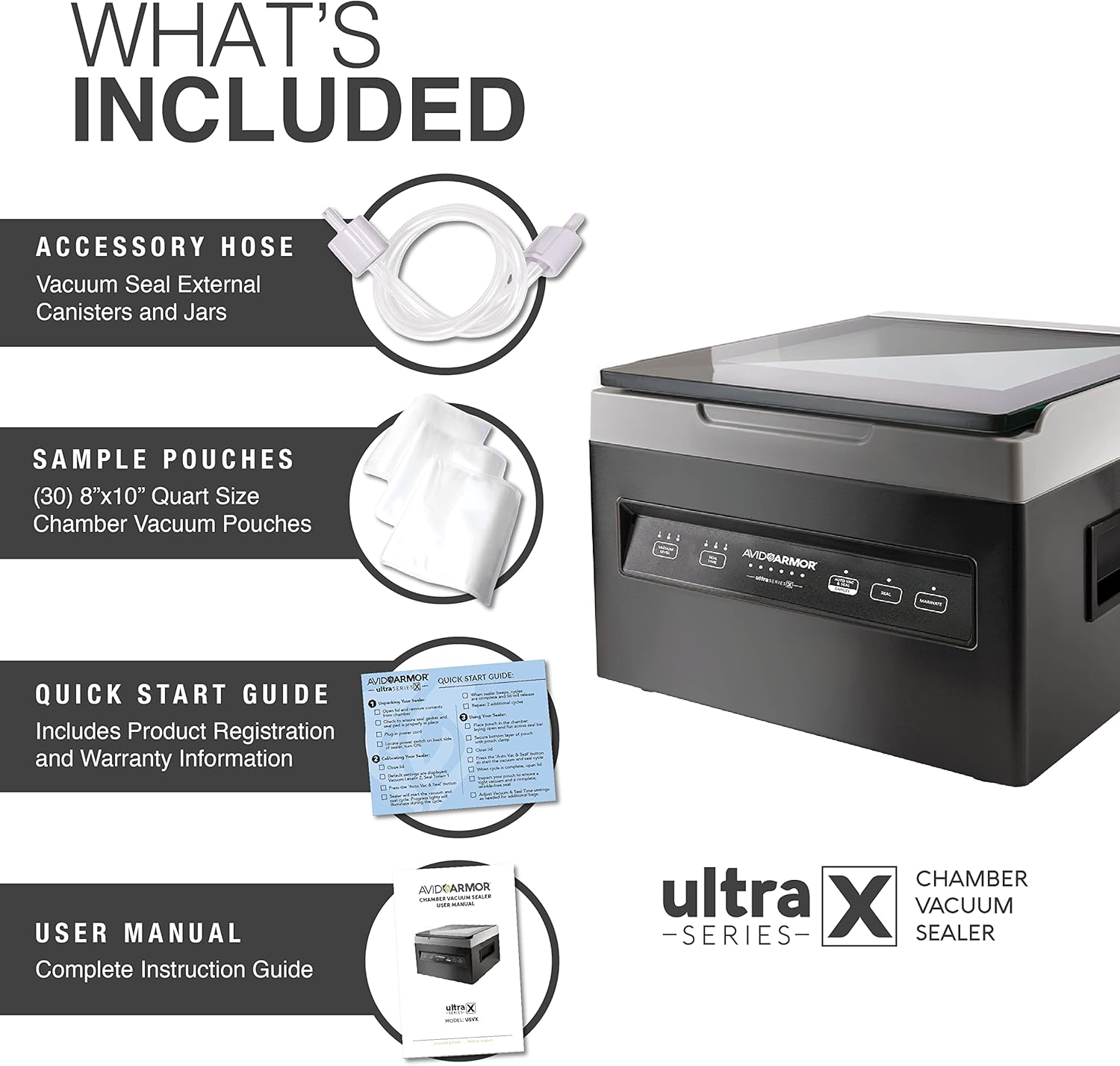 Avid Armor Chamber Vacuum Sealer Machine USVX and Vacuum Pouches 6x10" in 250 Pack: Home & Kitchen