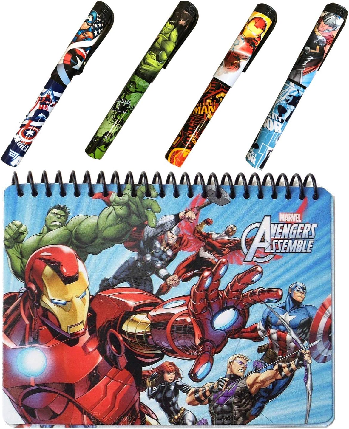 Avengers Autograph Book for Universal Studios and 4 Superhero Pens- Marvel Avengers Spiral Notebook, Hard Back, Iron Man, Captain America, Thor, Hulk and Black Widow Accessories