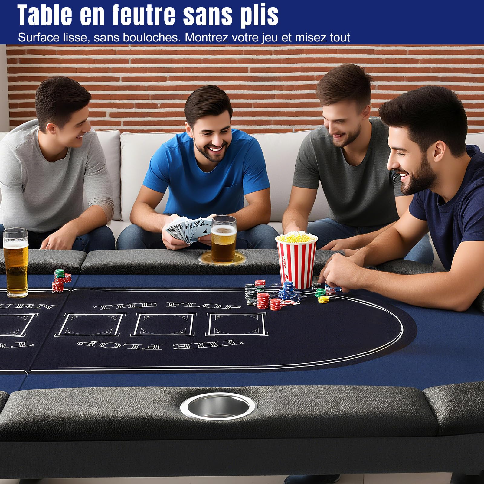 HLC Table de poker pliante pour 8 personnes - 180 cm, design professionnel de casino, rebord rembourré avec porte-gobelets profonds, idéale pour les parties à domicile, les fêtes et les soirées poker.