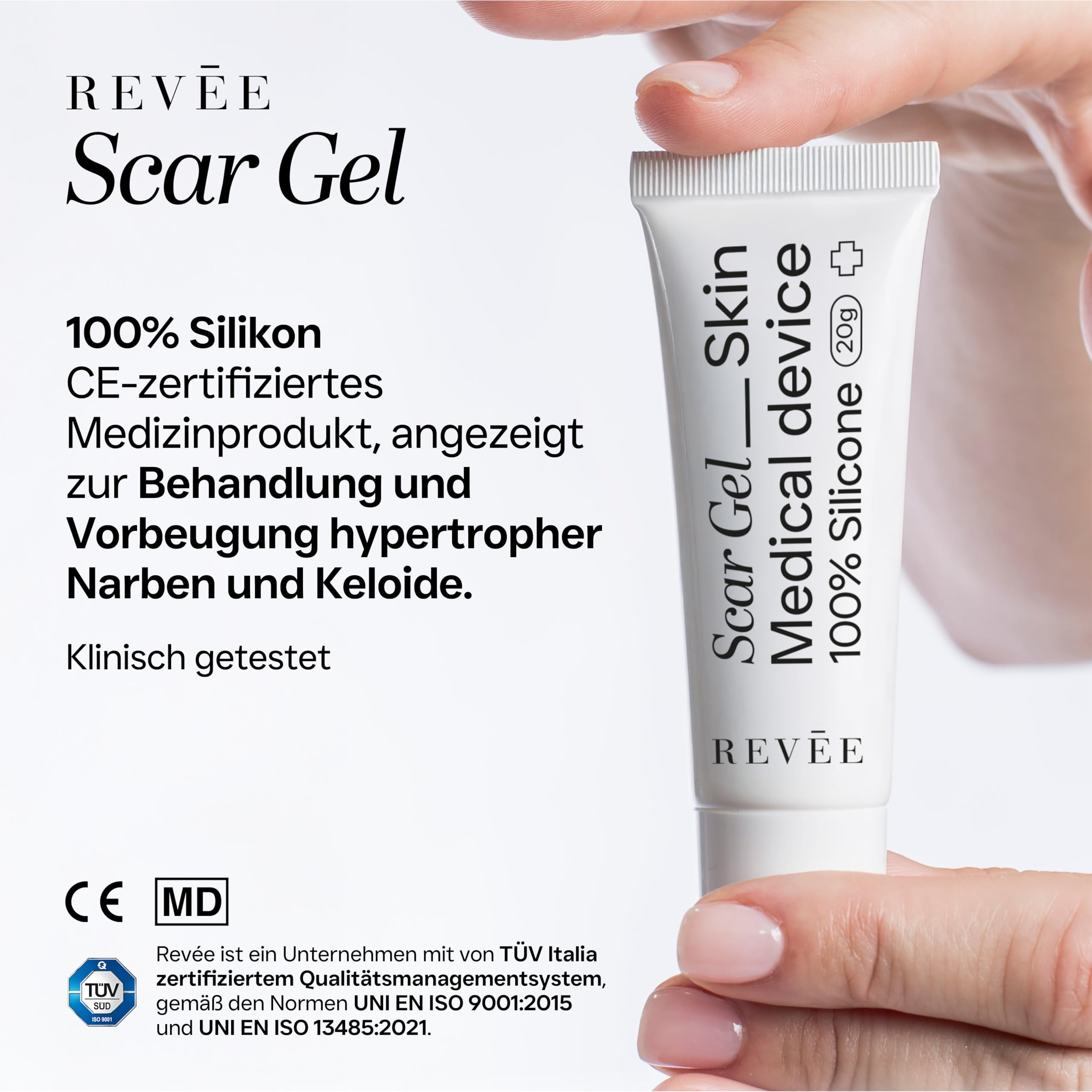 REVÉE Scar Gel 20g Narbengel für Gesicht und Körper - Narbensalbe Nach Op, Silikon Narbengel 100% Iges Medizinisches, Narbencreme Nach Op Transparentes, Geruchloses, Schneller Absorption, Scar Cream
