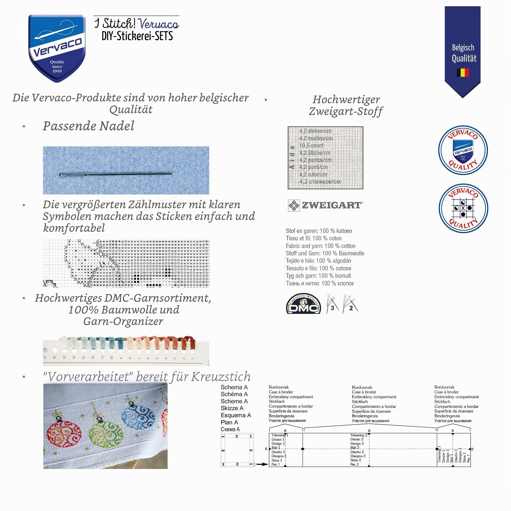 Vervaco Stickpackung Tischdecke Zählmusterpackung Kreuzstich Hühner Stickdecken zum Selbersticken Bastelset Handwerker Kreativ Set für Erwachsene 80 x 80 cm Kreatives Geschenk