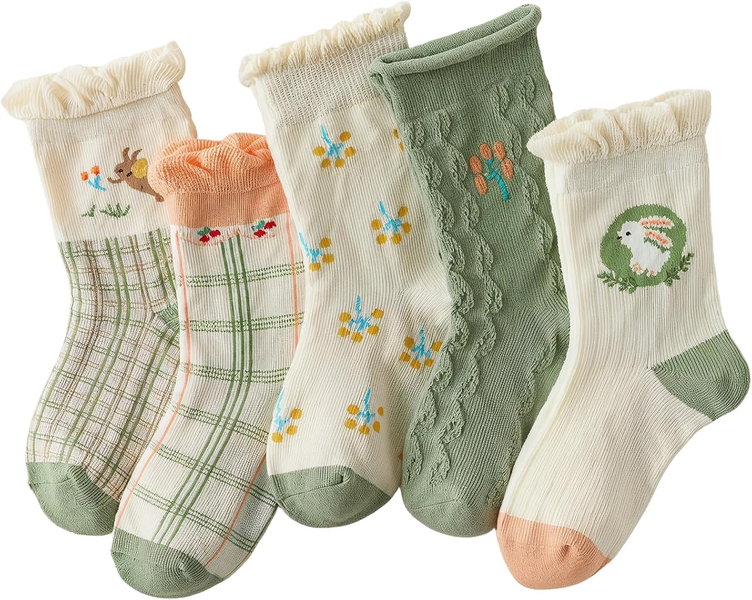 5 Pairs Girls Kids Socks Easter Bunny Toddler Crew Socks Frilly for Dress Girl Birthday Gifts Fun Animal