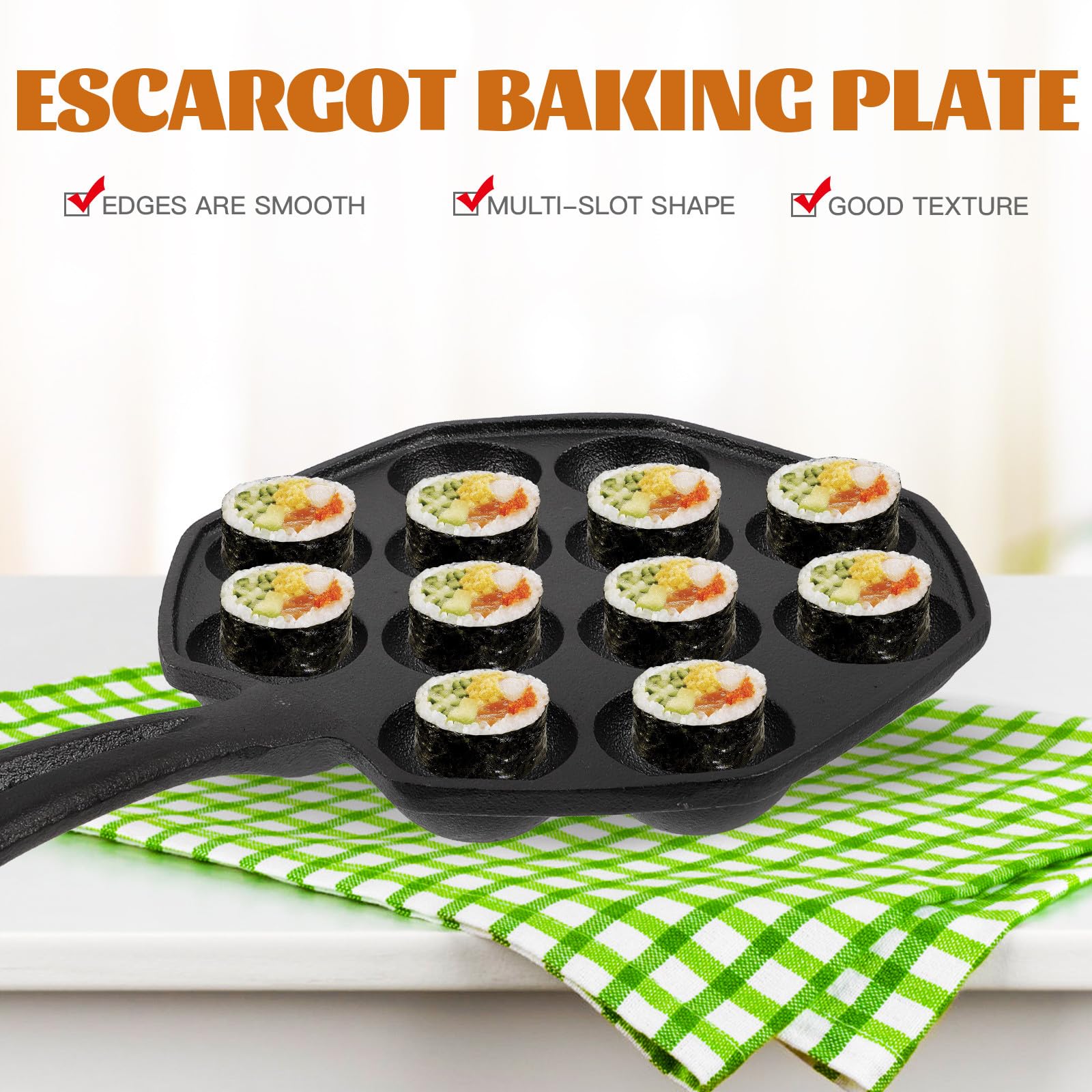 Plat à Escargots en Fonte 12 Trous, Lot 1 Pièce Noir