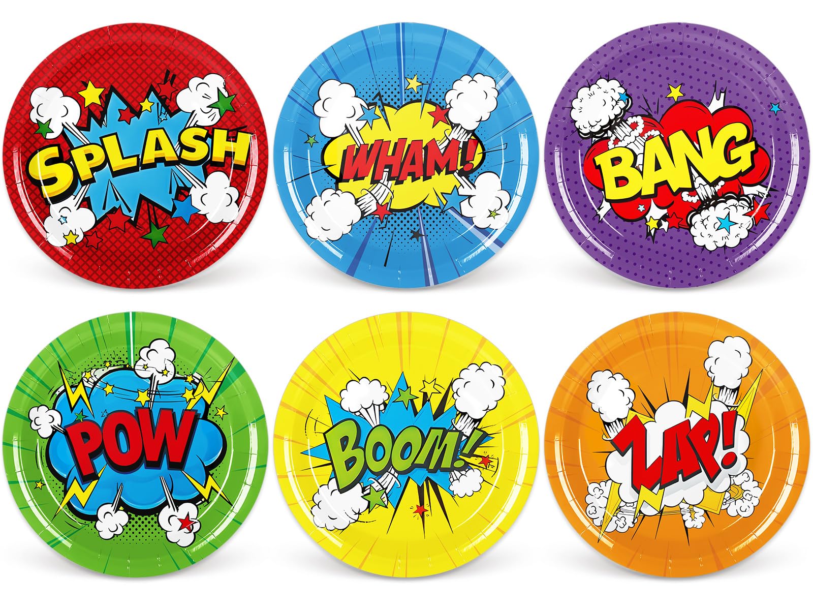Whaline Super Theme Hero Party Plates Super Theme Hero Party Supplies Colorful Hero Disposable Dinner Plate 6 Designs Funny Dinnerware Plate 9 Inch